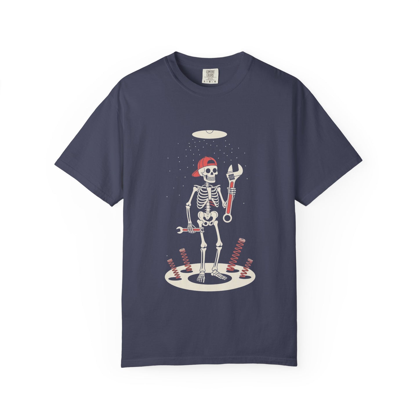 UFO Mechanic Skeleton Tee – Alien Abduction Fixer Shirt