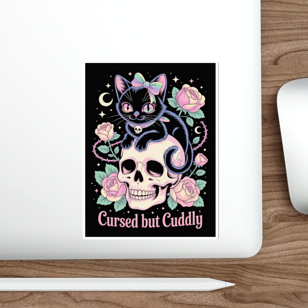 Cursed but Cuddly Cat Sticker – Die-Cut Vinyl Sticker