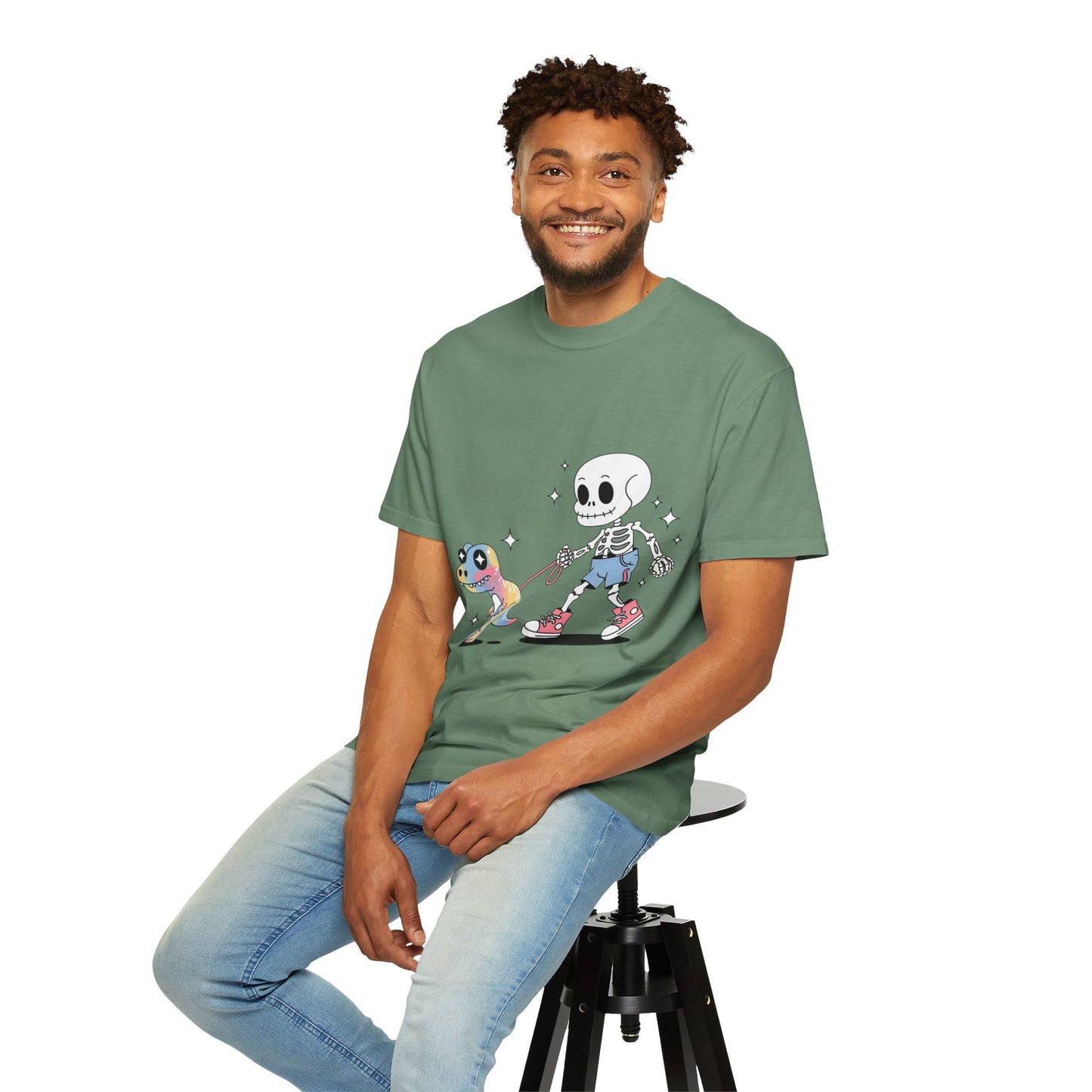 Dino Walk Tee – Skeleton Walking Rainbow Dinosaur Shirt