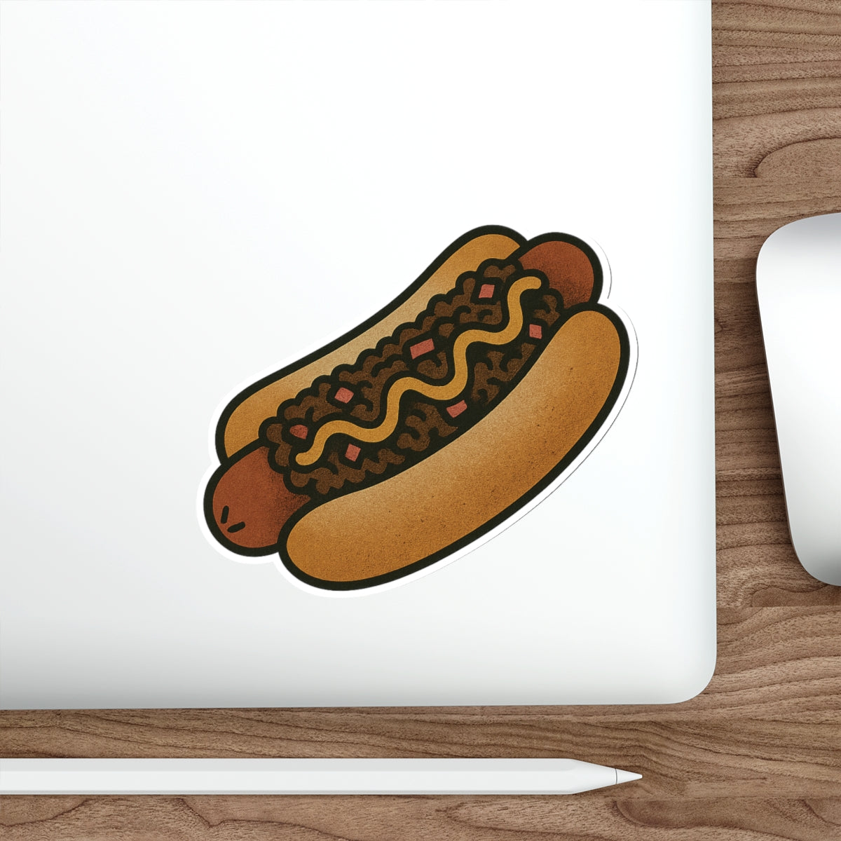Chili Dog with Mustard Sticker – Tattoo Style Food Vinyl Decal