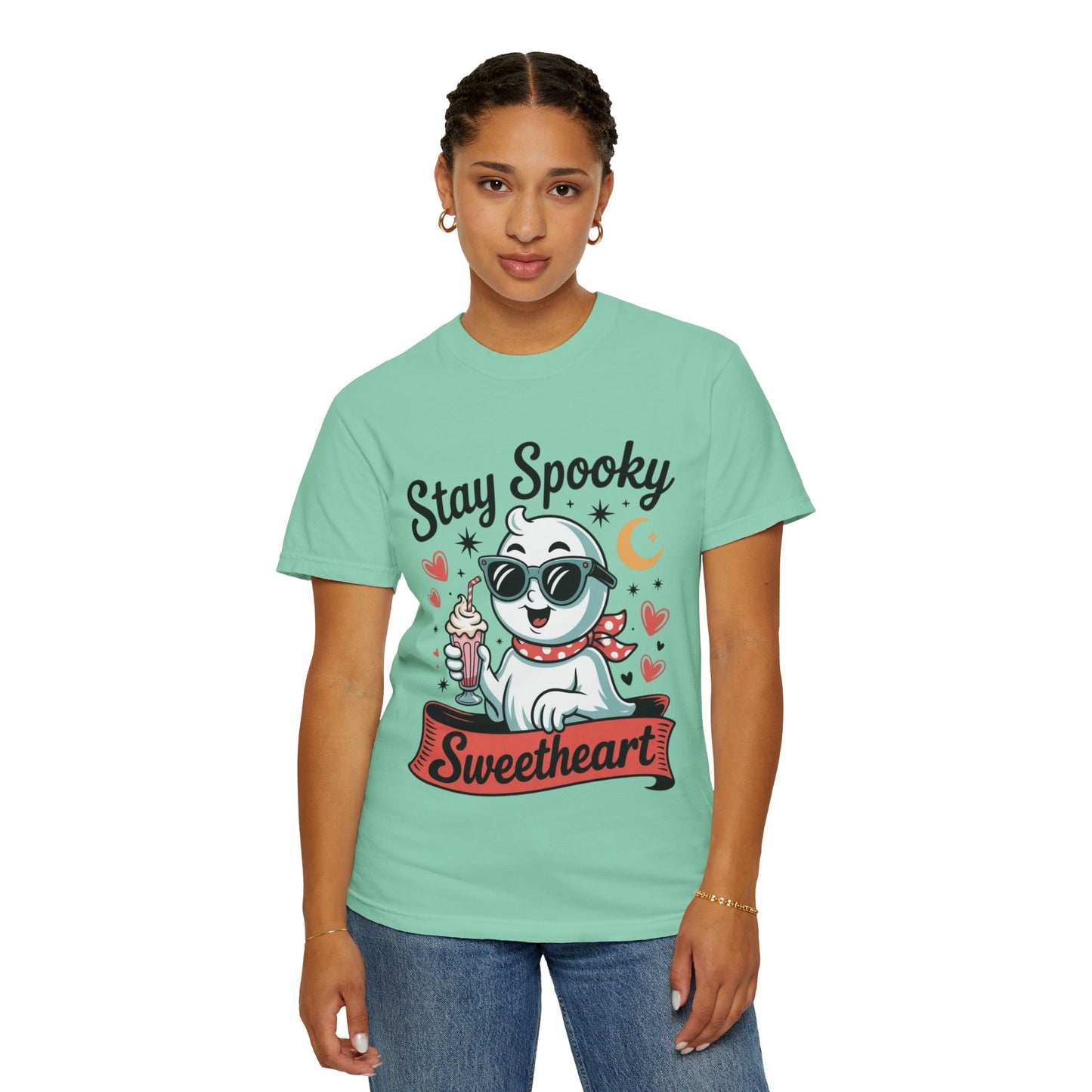 Stay Spooky Sweetheart Tee – Retro Ghost Milkshake Comfort Colors T-Shirt