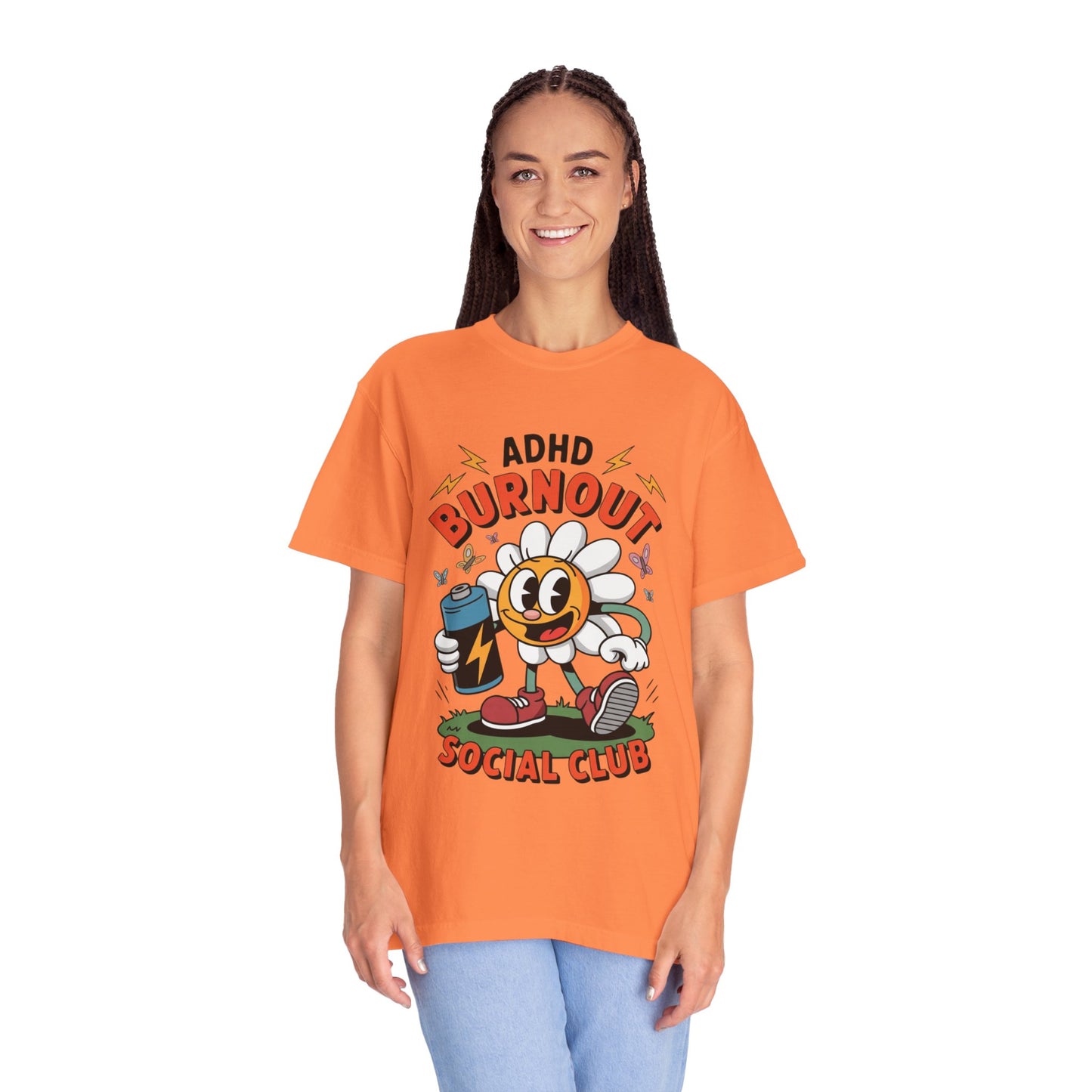 ADHD Burnout Social Club Tee – Funny Retro Flower Character Shirt