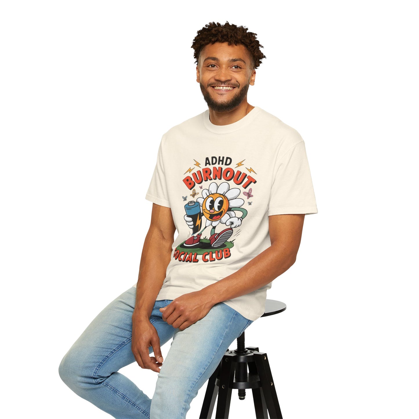 ADHD Burnout Social Club Tee – Funny Retro Flower Character Shirt