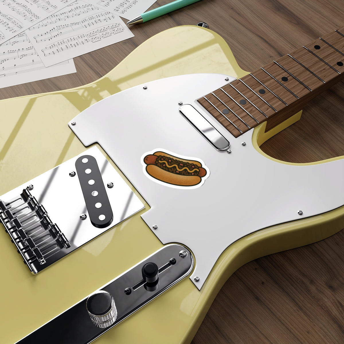 Chili Dog with Mustard Sticker – Tattoo Style Food Vinyl Decal
