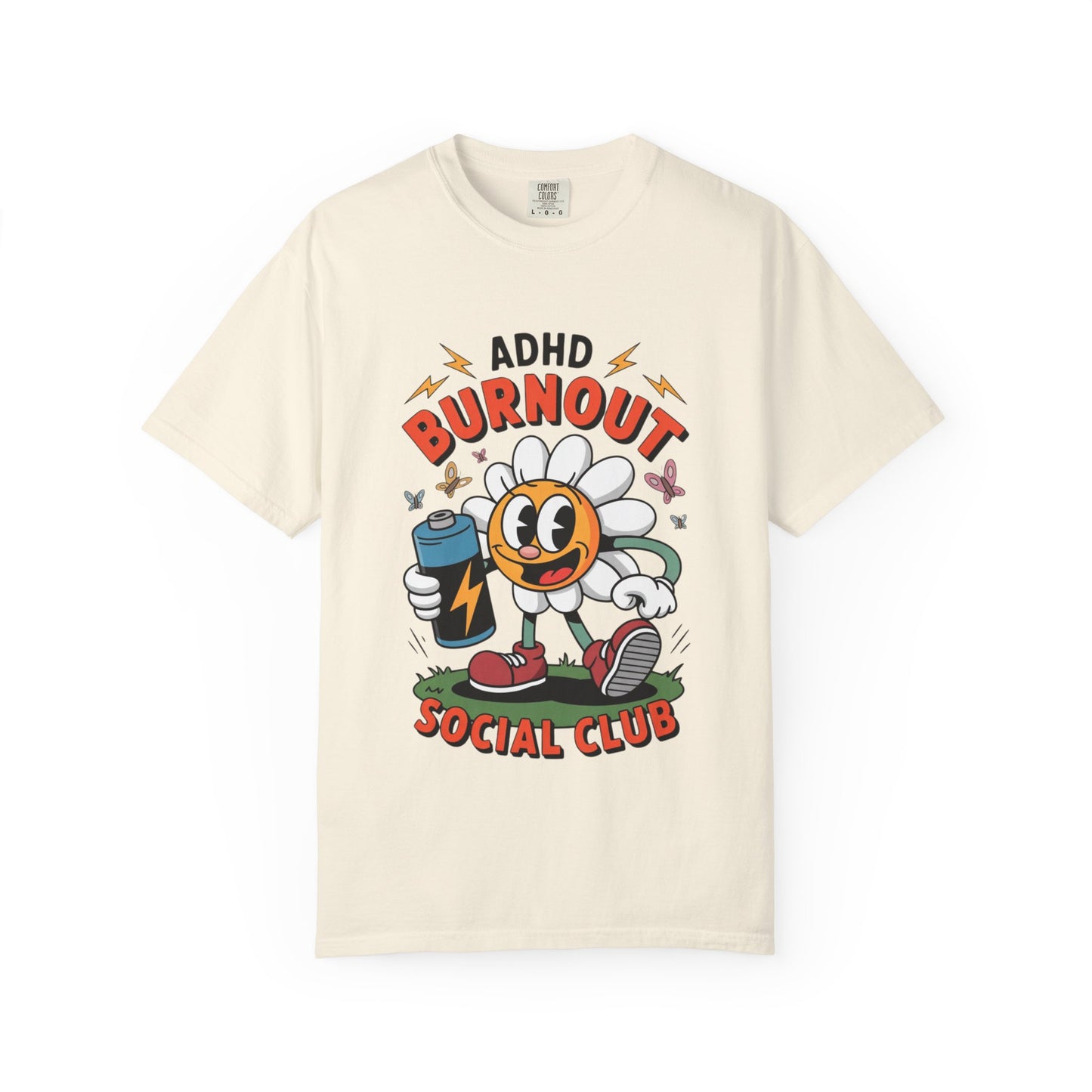 ADHD Burnout Social Club Tee – Funny Retro Flower Character Shirt