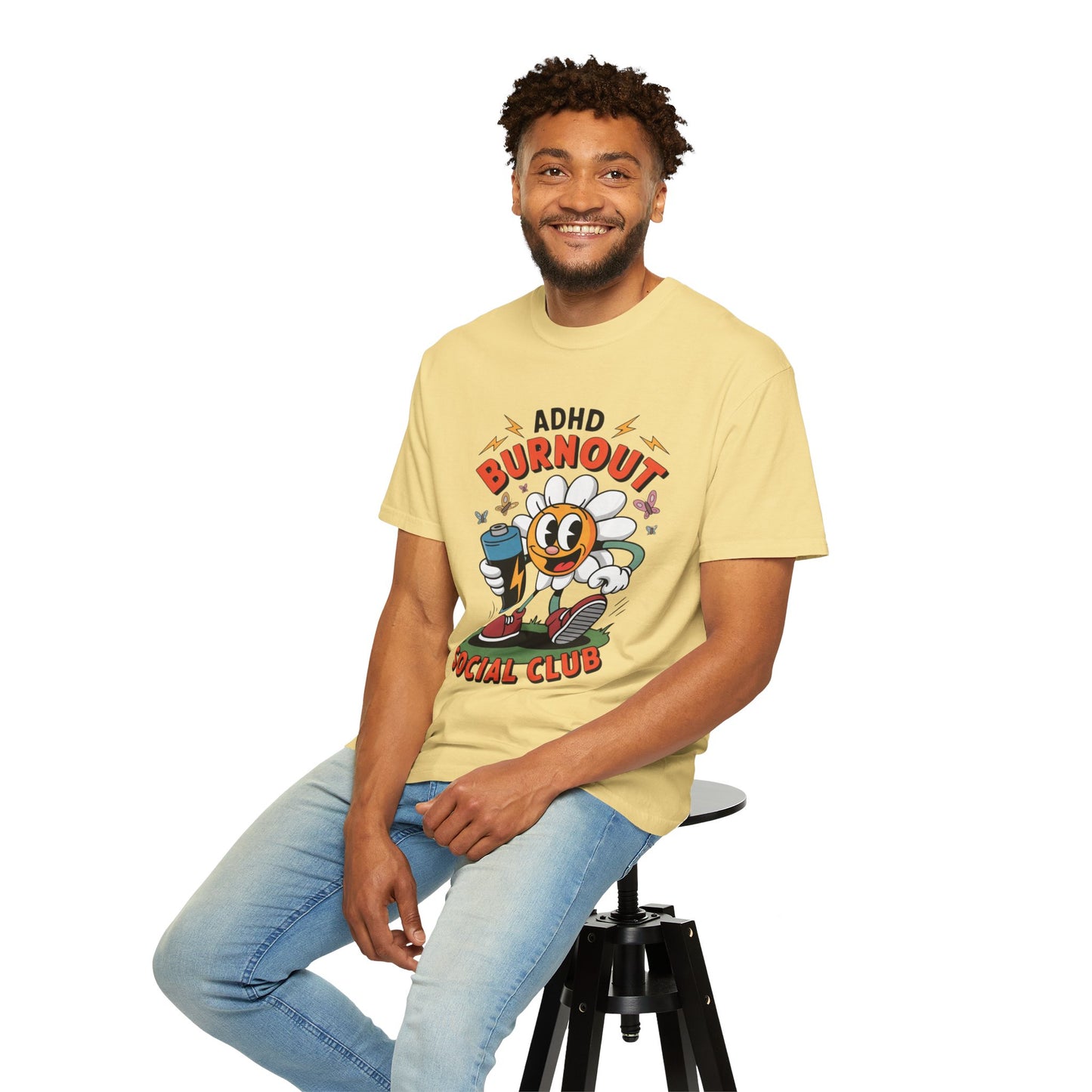 ADHD Burnout Social Club Tee – Funny Retro Flower Character Shirt