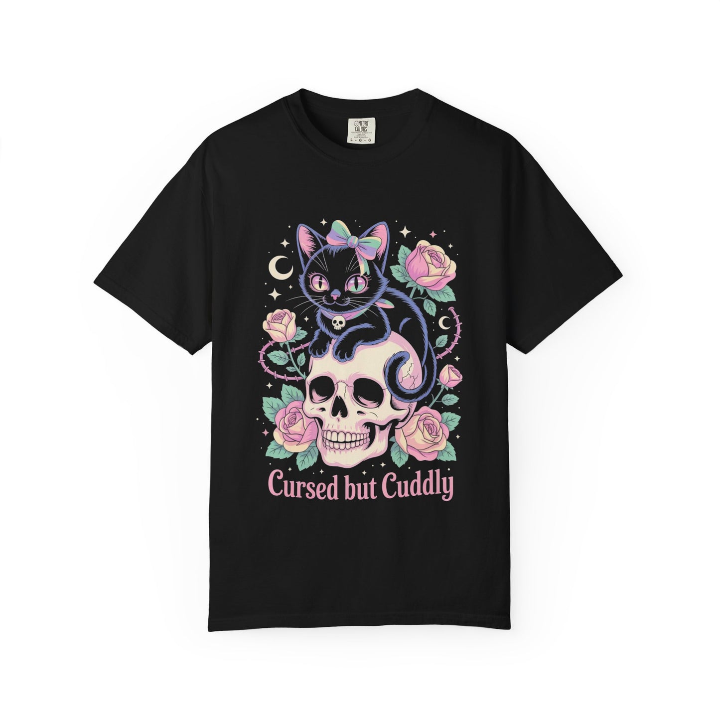 Cursed but Cuddly Cat Tee – Pastel Goth Black Cat T-Shirt