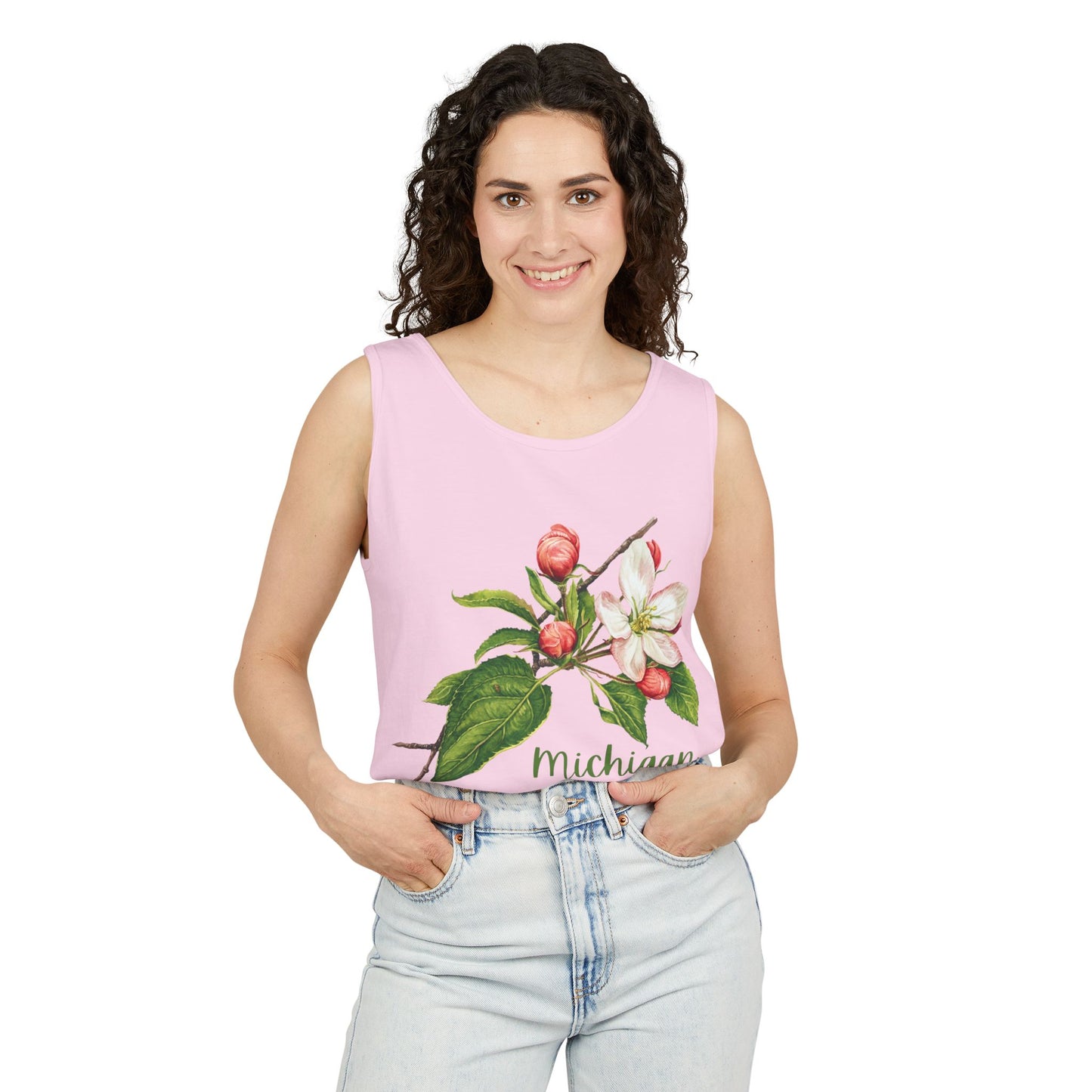 Michigan Cherry Blossom Unisex Tank Top – 100% Ring-Spun Cotton Floral Tank for Women Who Love Michigan