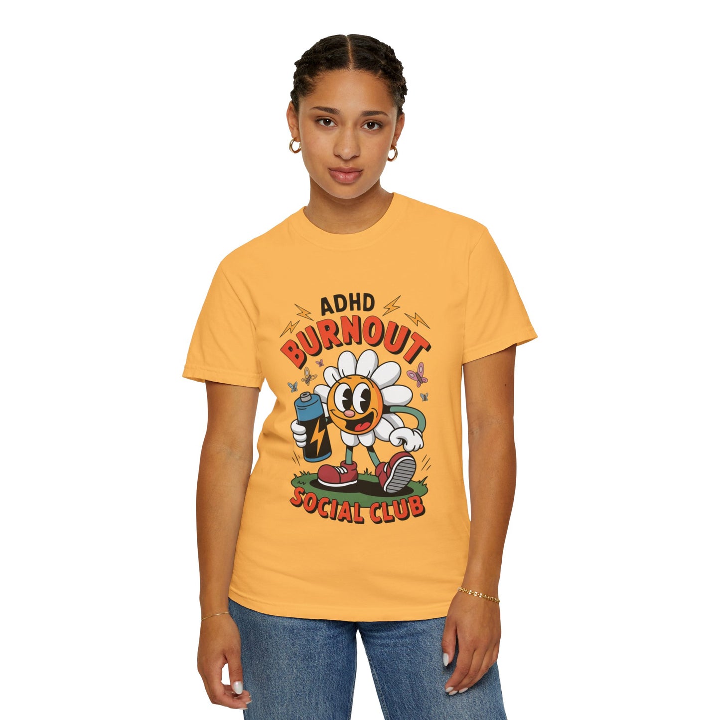 ADHD Burnout Social Club Tee – Funny Retro Flower Character Shirt