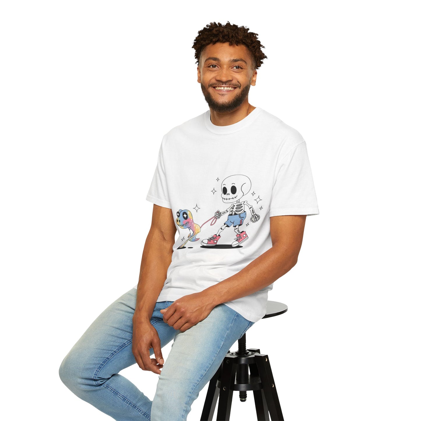 Dino Walk Tee – Skeleton Walking Rainbow Dinosaur Shirt