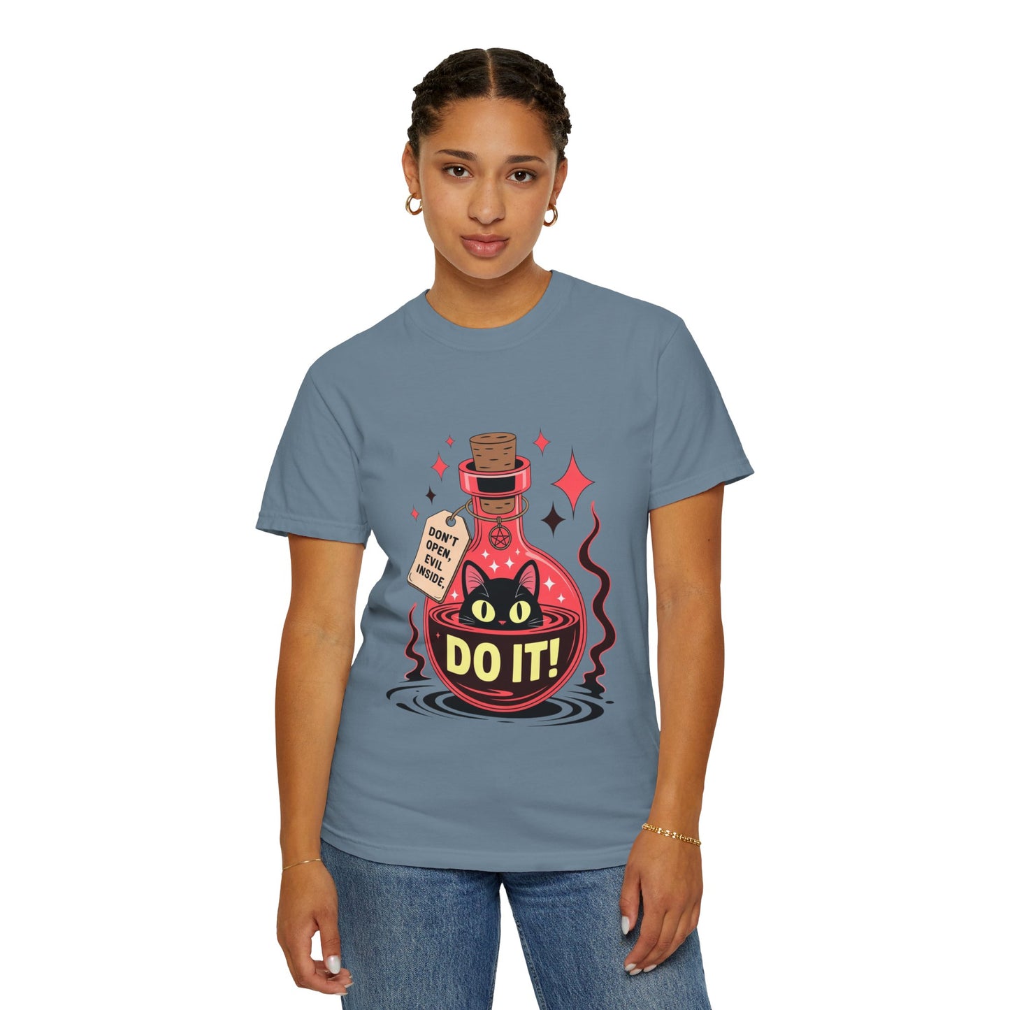 Evil Cat Potion Tee – Gothic Bottle Familiar Comfort Colors T-Shirt