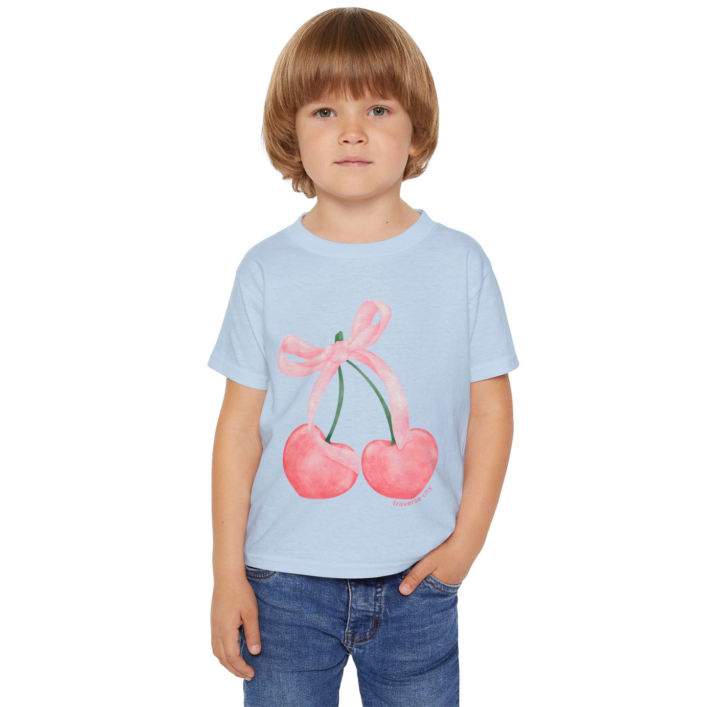 Traverse City Toddler T-Shirt β Cute Cherry & Bow Michigan Shirt for Girls, Northern Michigan Gift