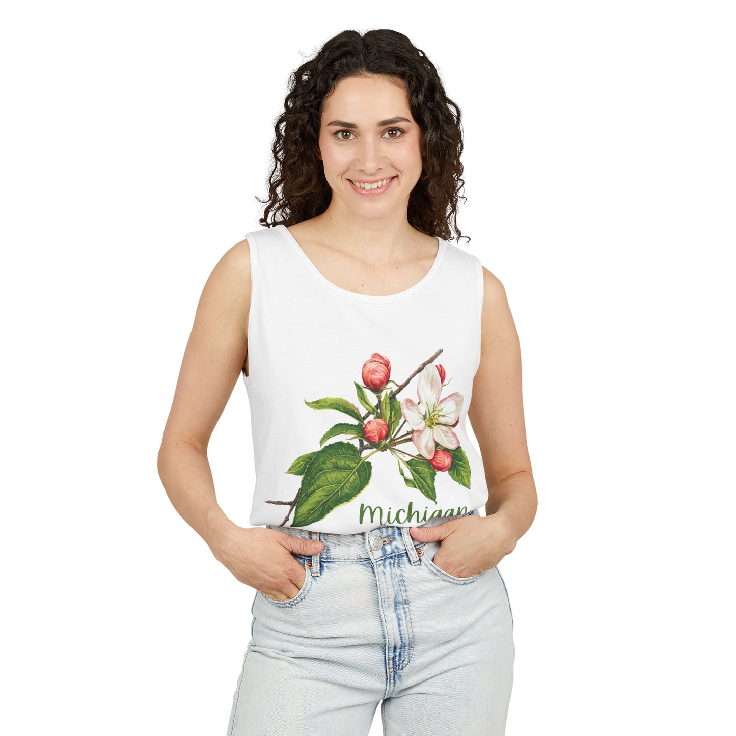 Michigan Cherry Blossom Unisex Tank Top – 100% Ring-Spun Cotton Floral Tank for Women Who Love Michigan