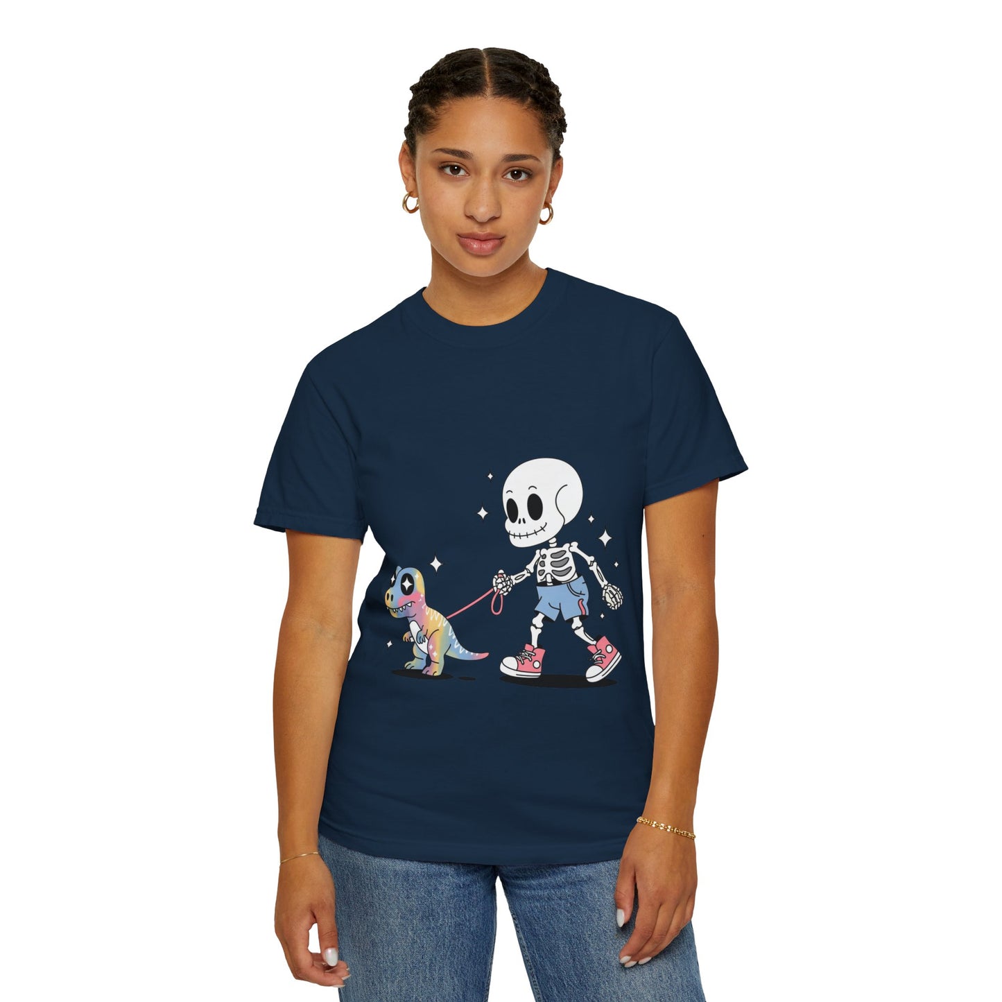 Dino Walk Tee – Skeleton Walking Rainbow Dinosaur Shirt