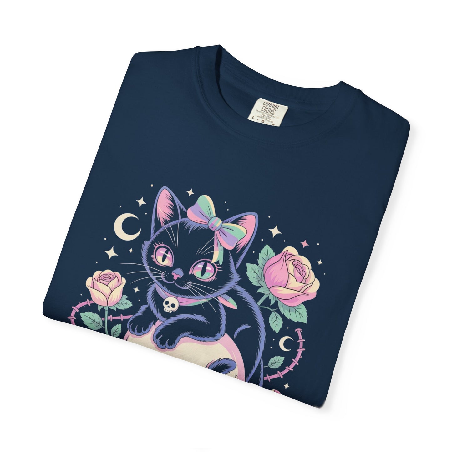 Cursed but Cuddly Cat Tee – Pastel Goth Black Cat T-Shirt