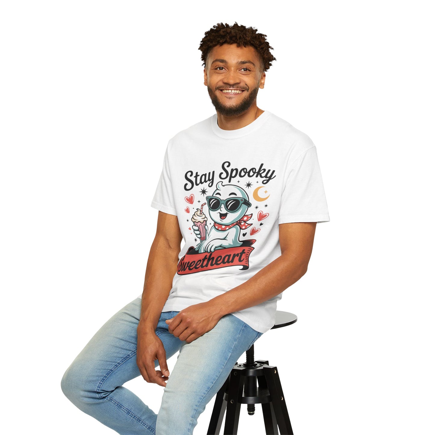 Stay Spooky Sweetheart Tee – Retro Ghost Milkshake Comfort Colors T-Shirt