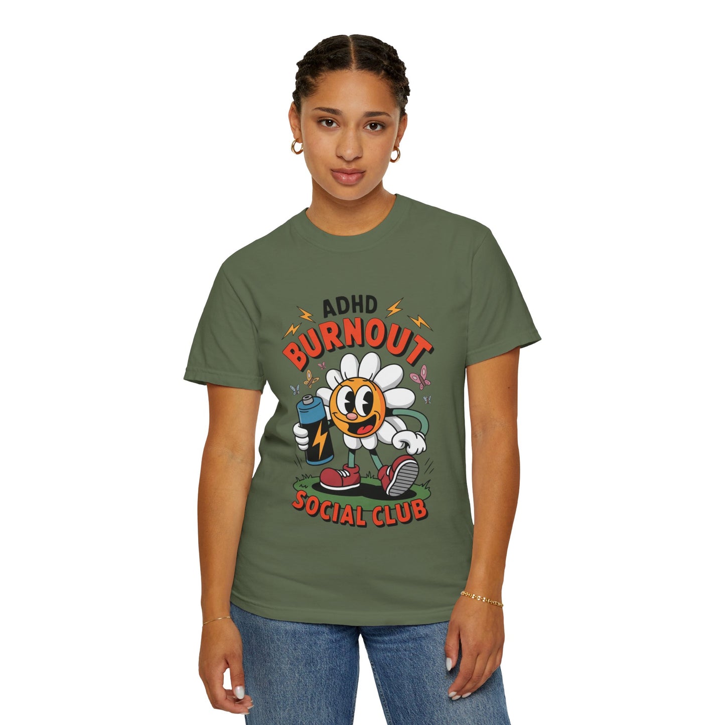 ADHD Burnout Social Club Tee – Funny Retro Flower Character Shirt