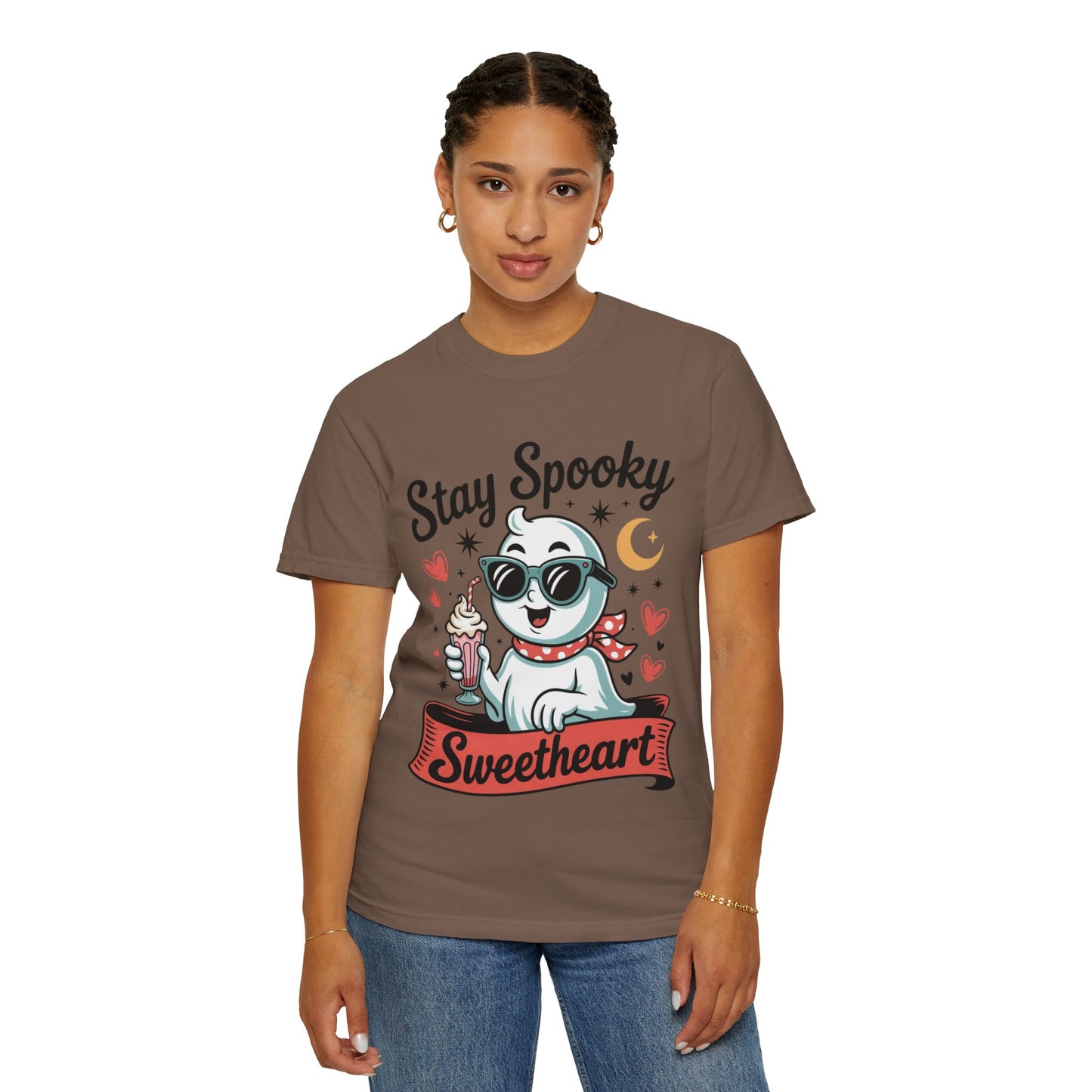 Stay Spooky Sweetheart Tee – Retro Ghost Milkshake Comfort Colors T-Shirt