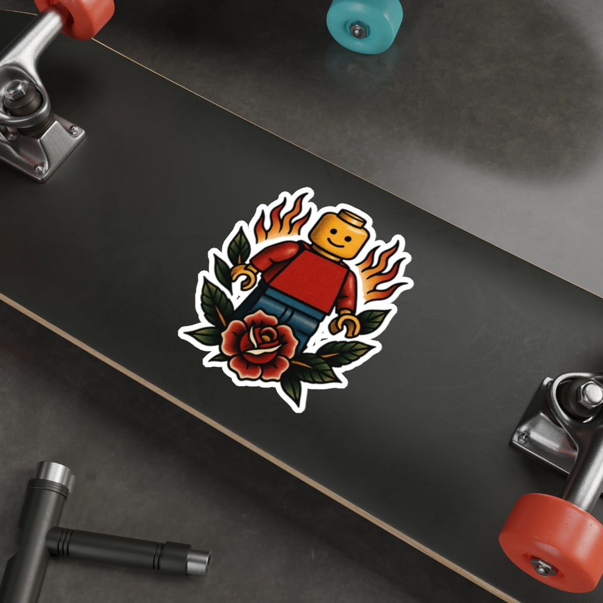 Lego-Inspired Flame Rose Sticker – Toy & Tattoo Mashup Vinyl Decal