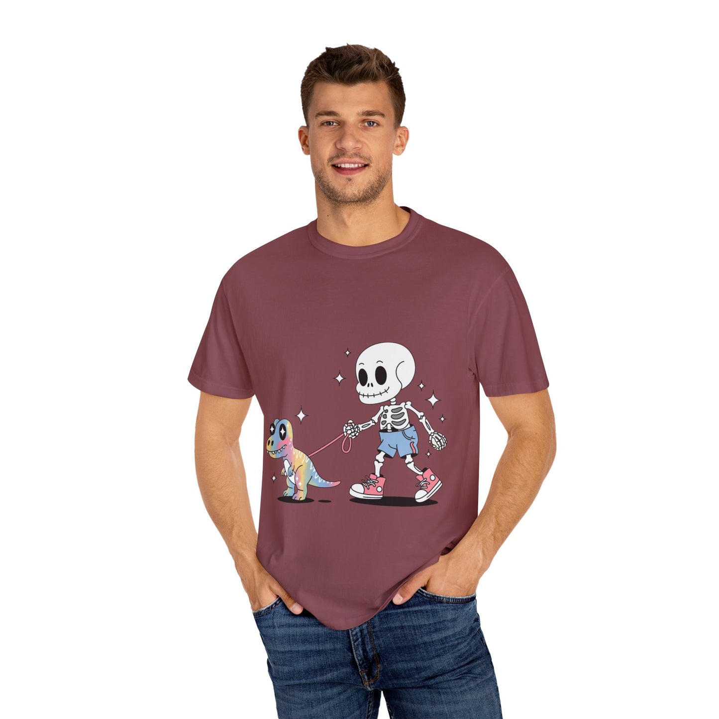 Dino Walk Tee – Skeleton Walking Rainbow Dinosaur Shirt