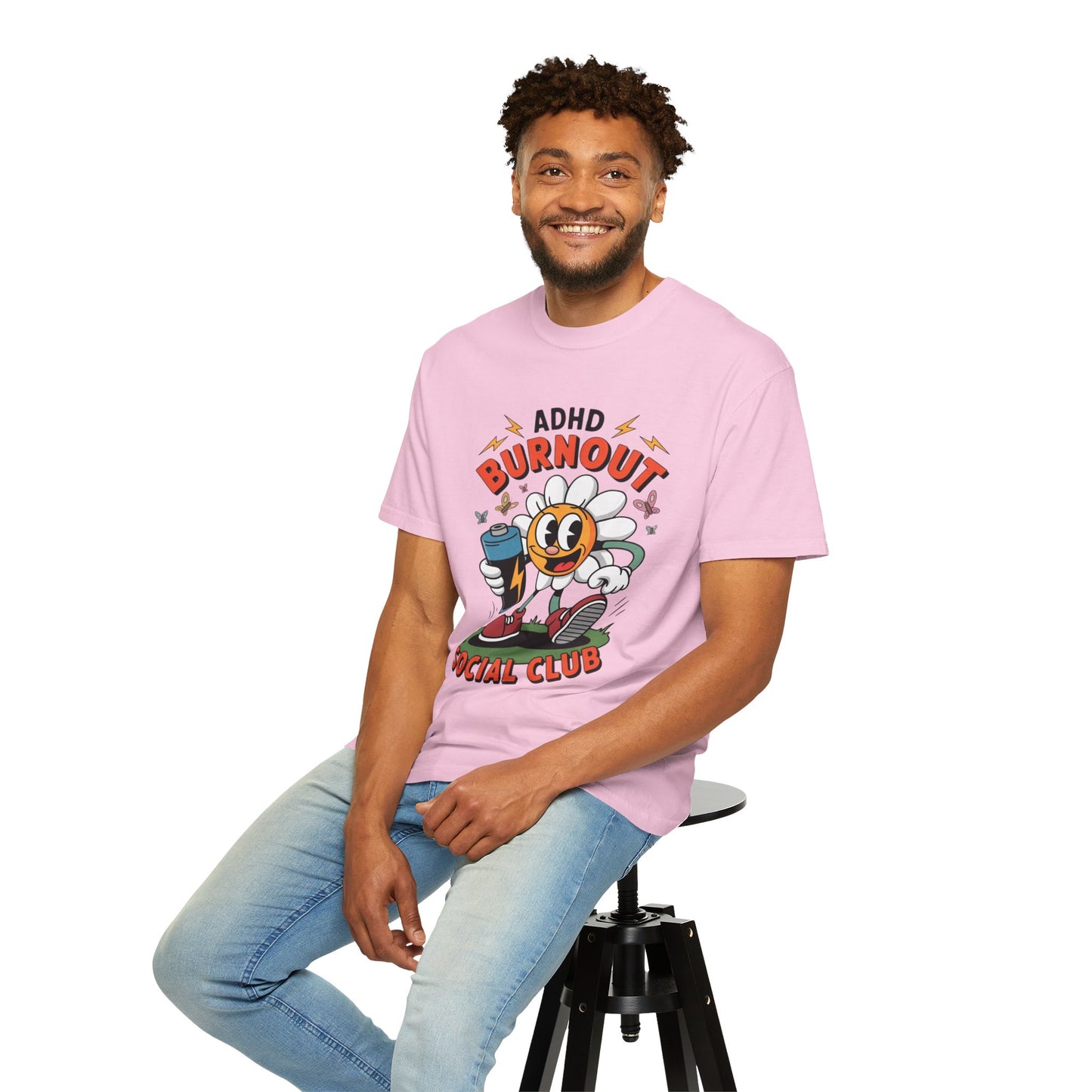 ADHD Burnout Social Club Tee – Funny Retro Flower Character Shirt