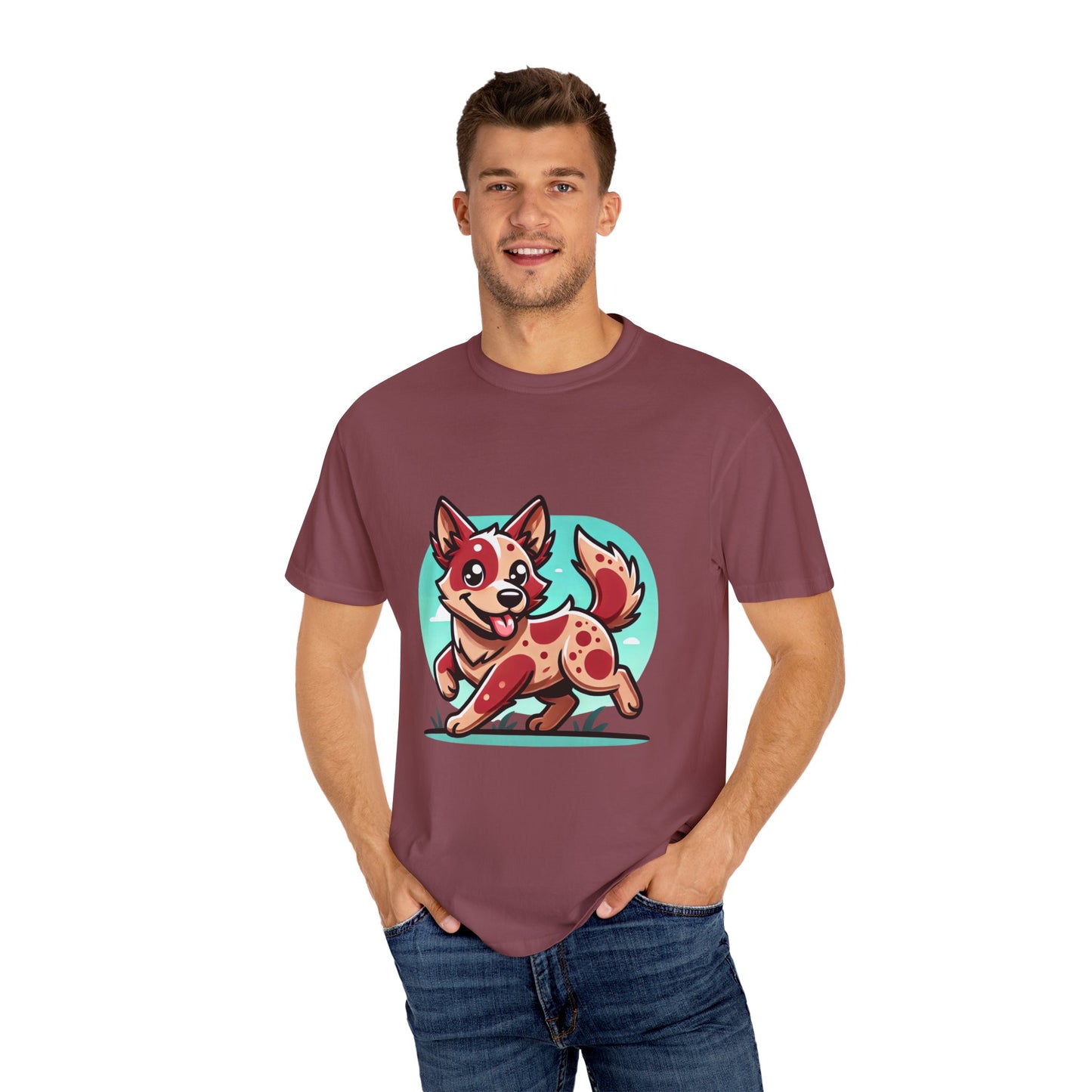 Playful Red Heeler Cartoon Dog T-Shirt – Comfort Colors Unisex Garment-Dyed Tee