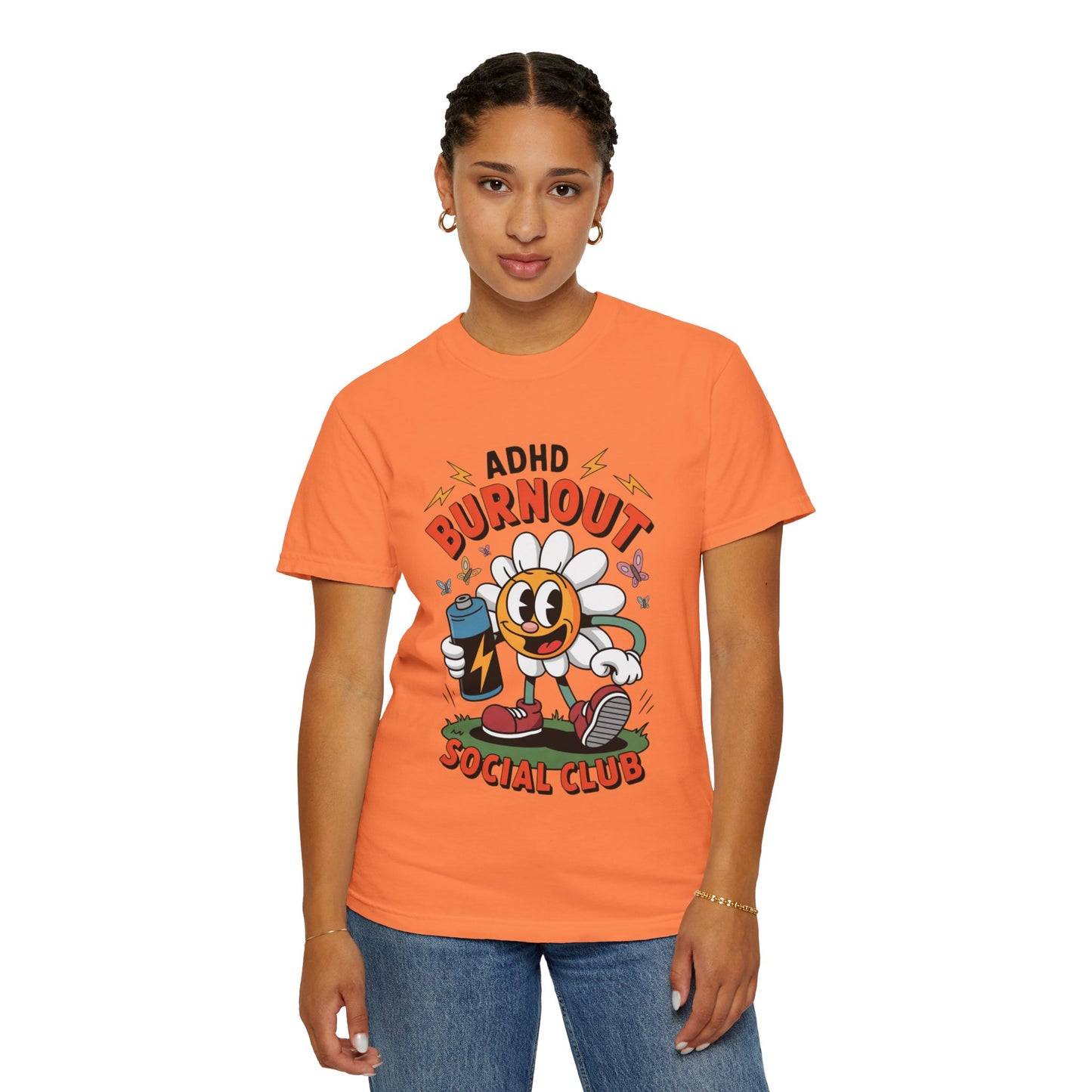 ADHD Burnout Social Club Tee – Funny Retro Flower Character Shirt