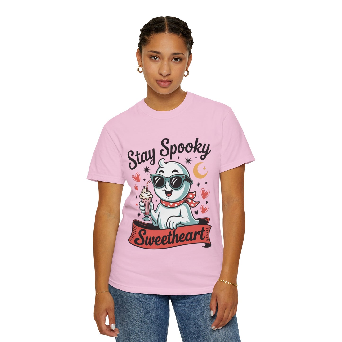 Stay Spooky Sweetheart Tee – Retro Ghost Milkshake Comfort Colors T-Shirt