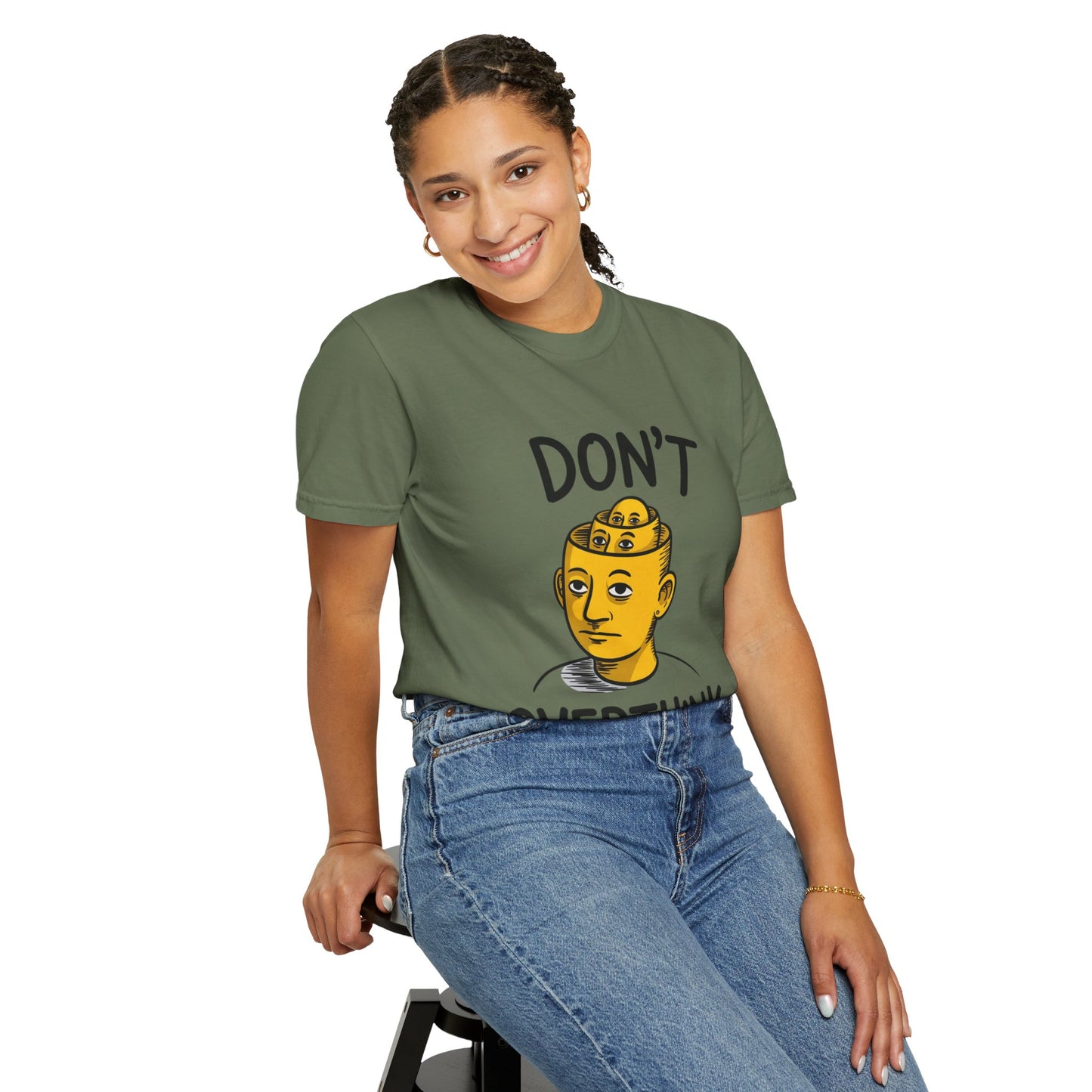 Don’t Overthink It Tee – Surreal Head Illustration Shirt