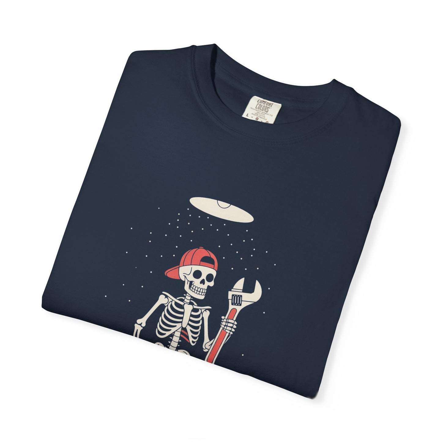 UFO Mechanic Skeleton Tee – Alien Abduction Fixer Shirt