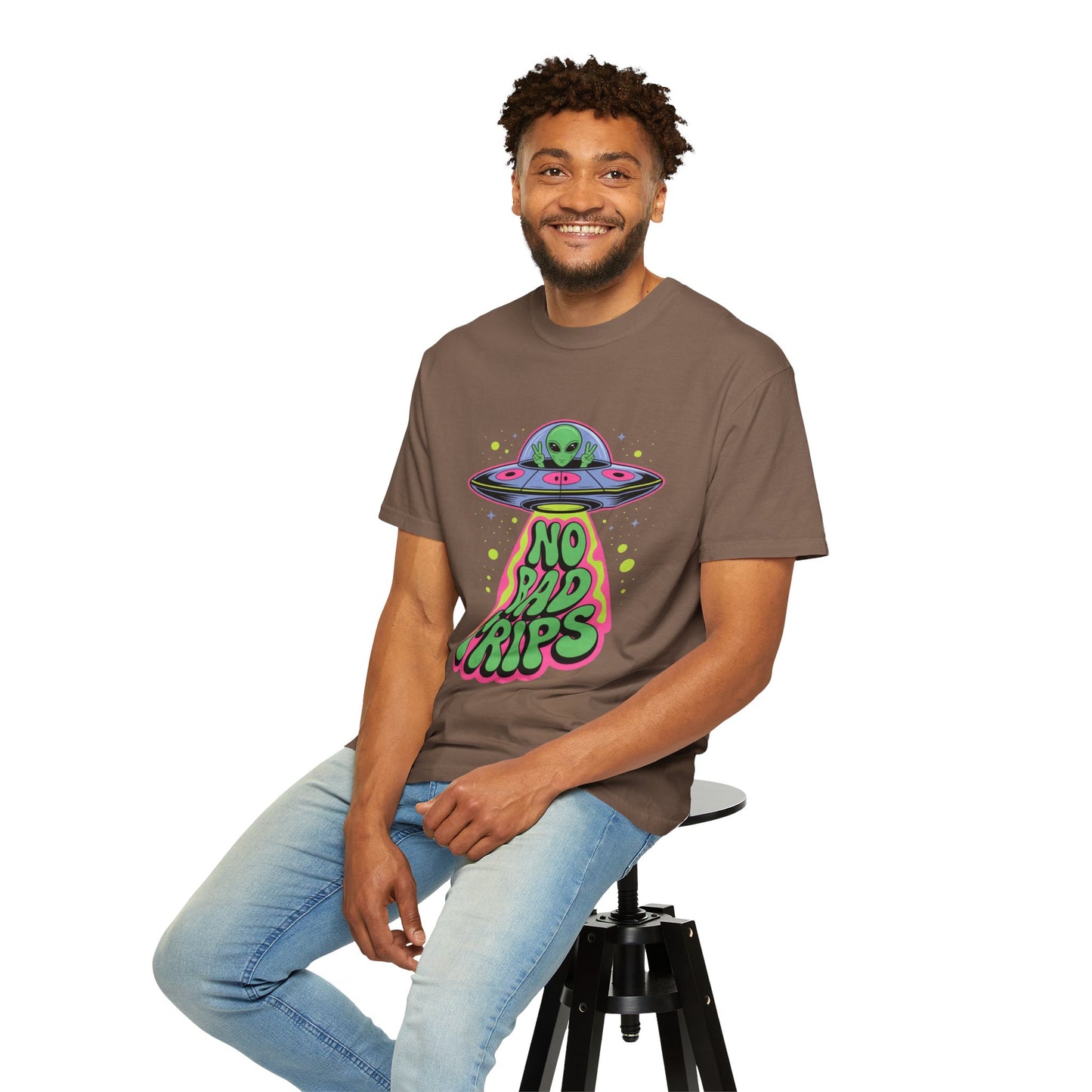 No Bad Trips Alien Tee – Psychedelic UFO Comfort Colors Shirt