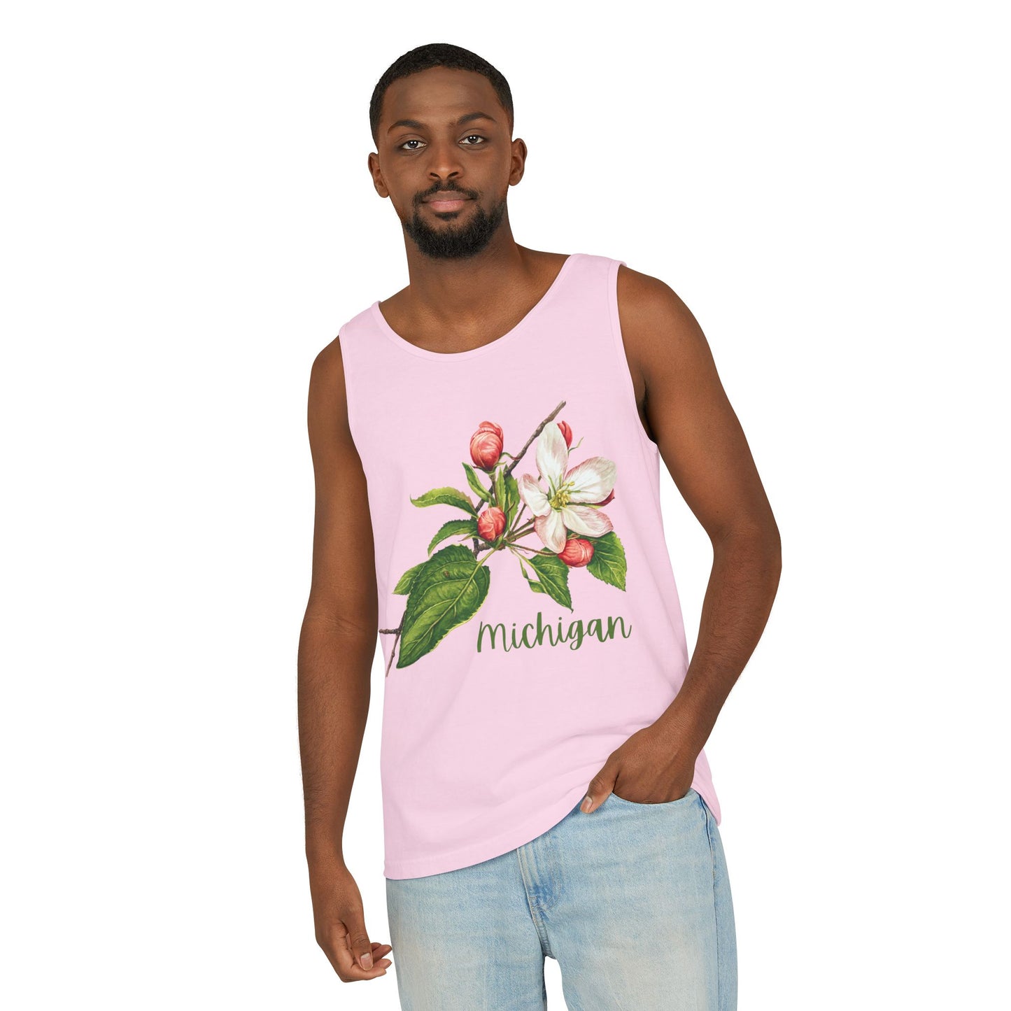 Michigan Cherry Blossom Unisex Tank Top – 100% Ring-Spun Cotton Floral Tank for Women Who Love Michigan