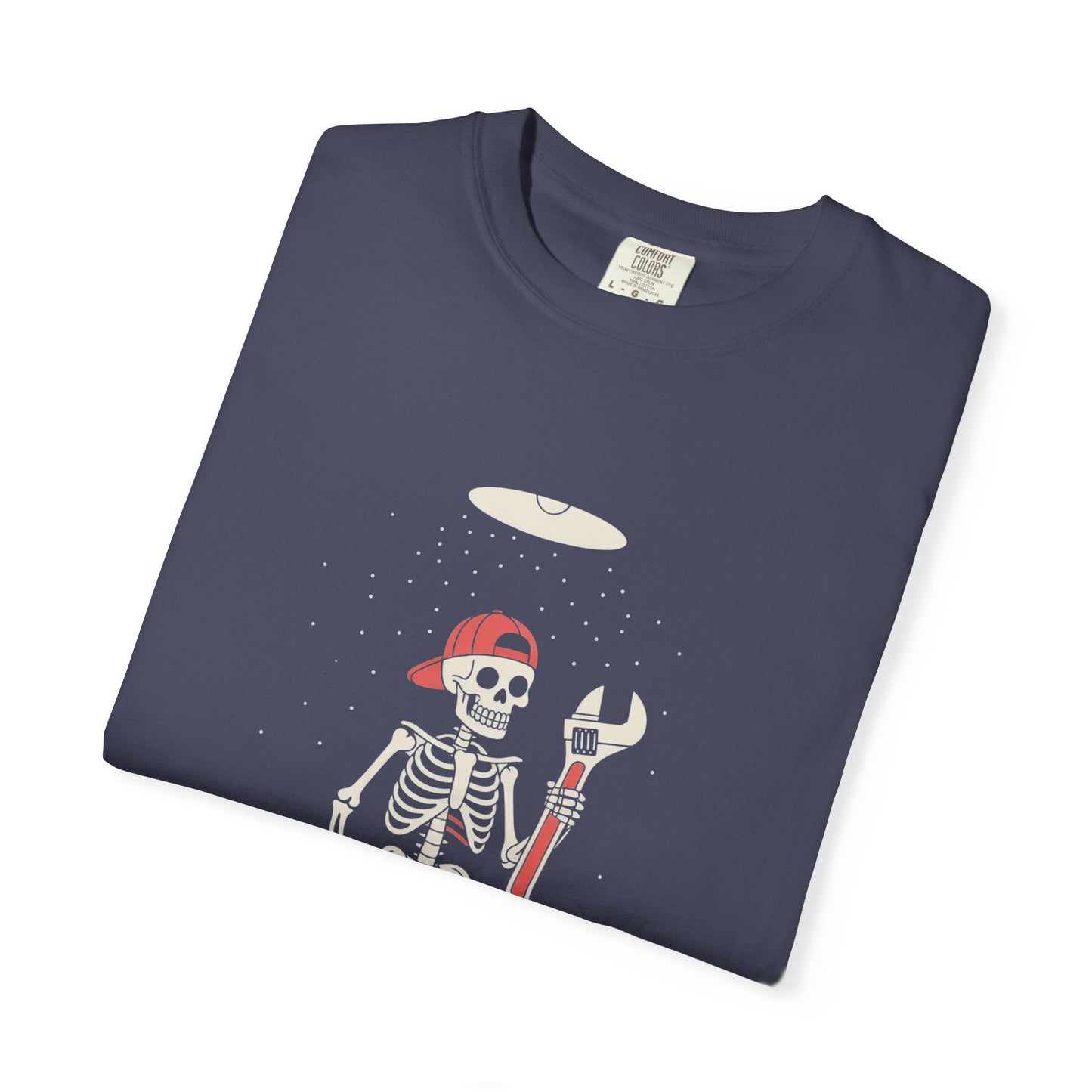 UFO Mechanic Skeleton Tee – Alien Abduction Fixer Shirt