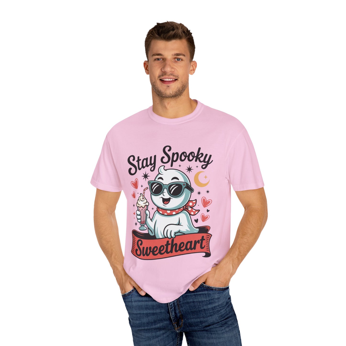 Stay Spooky Sweetheart Tee – Retro Ghost Milkshake Comfort Colors T-Shirt