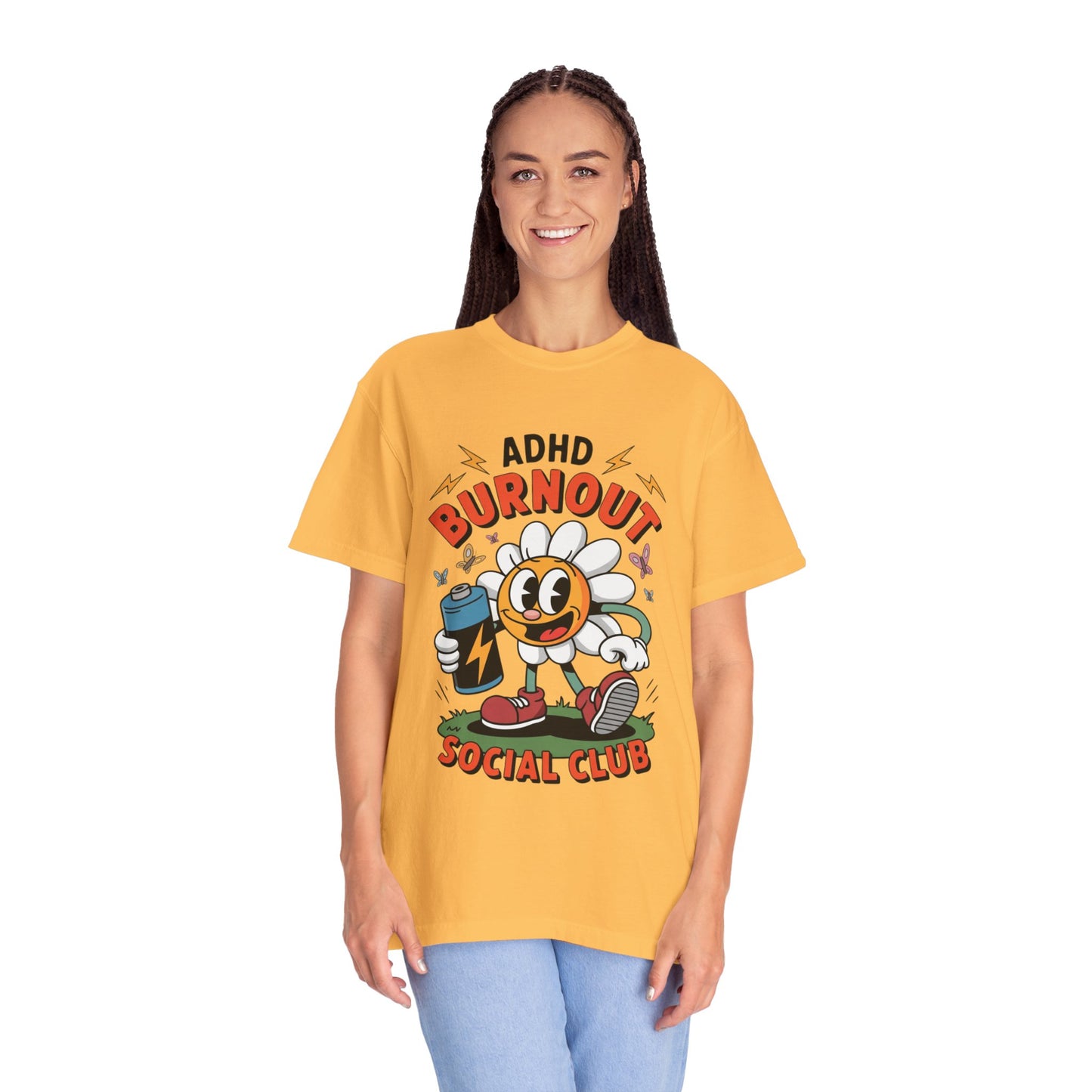 ADHD Burnout Social Club Tee – Funny Retro Flower Character Shirt