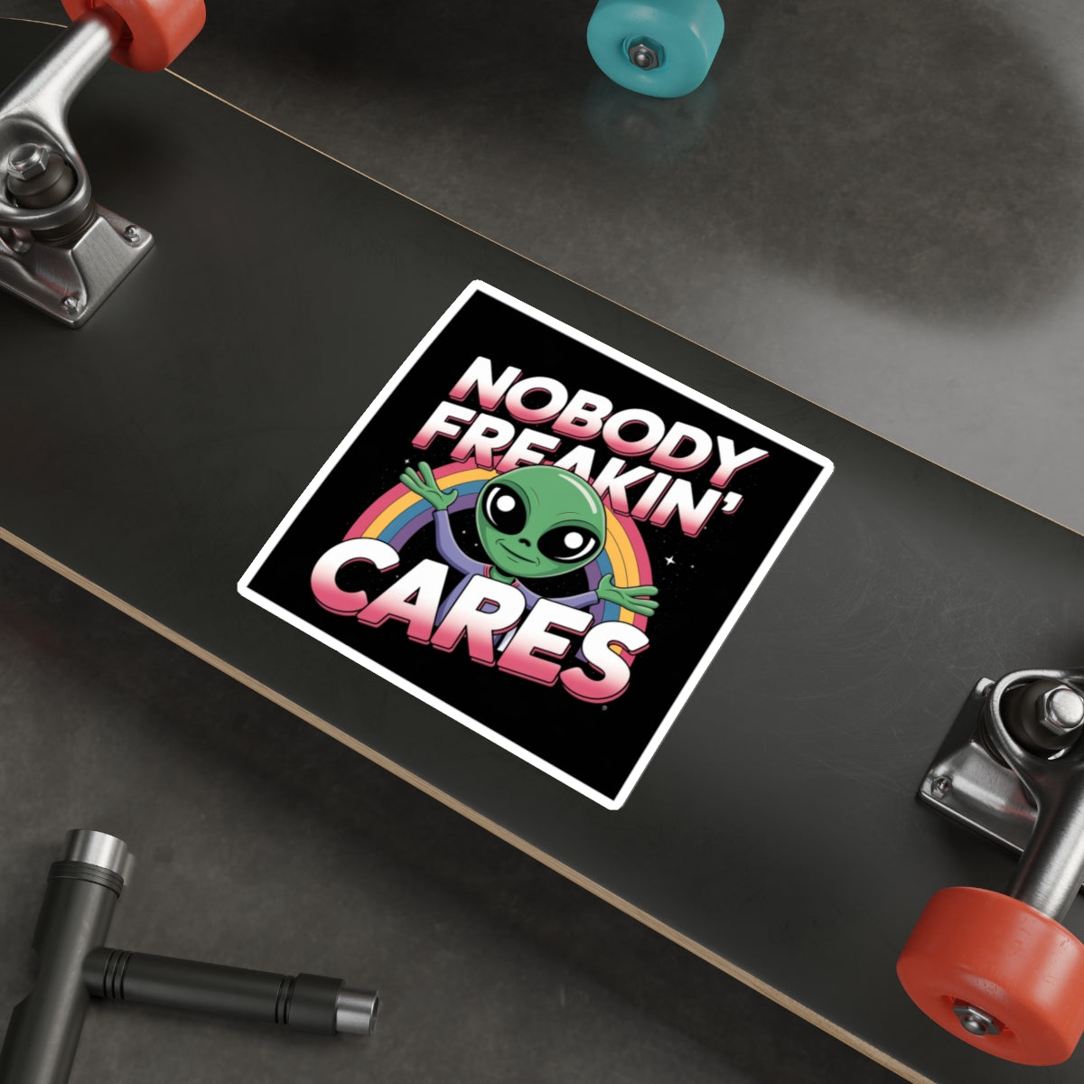 Nobody Freakin’ Cares Alien Sticker – Die-Cut Vinyl Sticker
