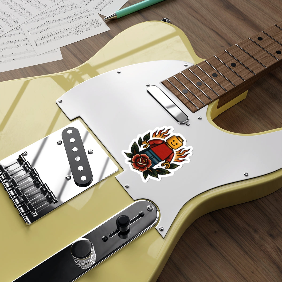 Lego-Inspired Flame Rose Sticker – Toy & Tattoo Mashup Vinyl Decal