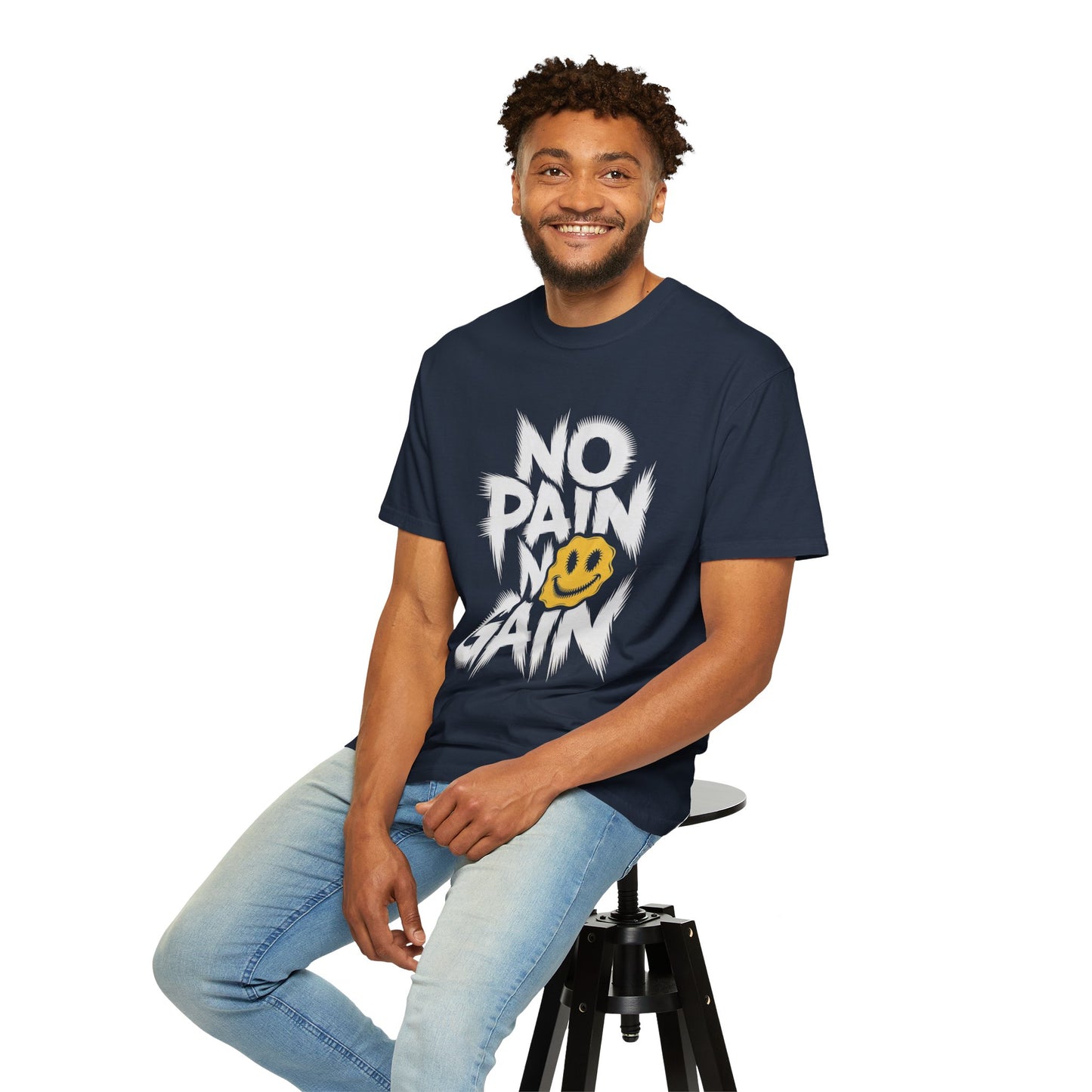 No Pain No Gain Tee – Bold Smiley Face Workout Shirt