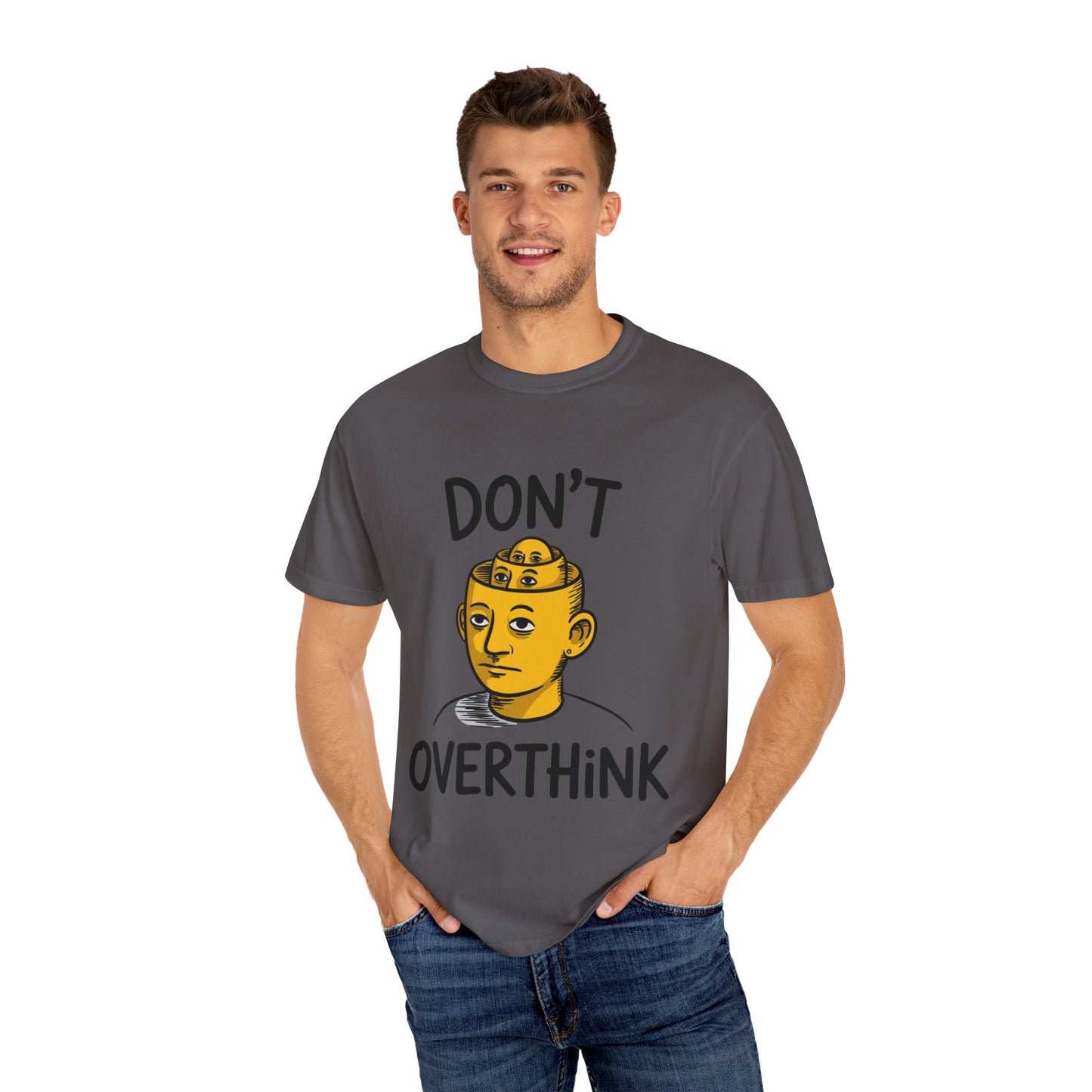 Don’t Overthink It Tee – Surreal Head Illustration Shirt