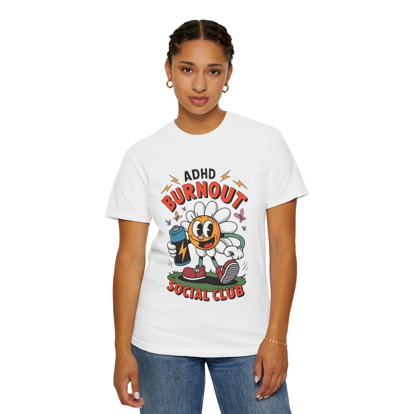 ADHD Burnout Social Club Tee – Funny Retro Flower Character Shirt