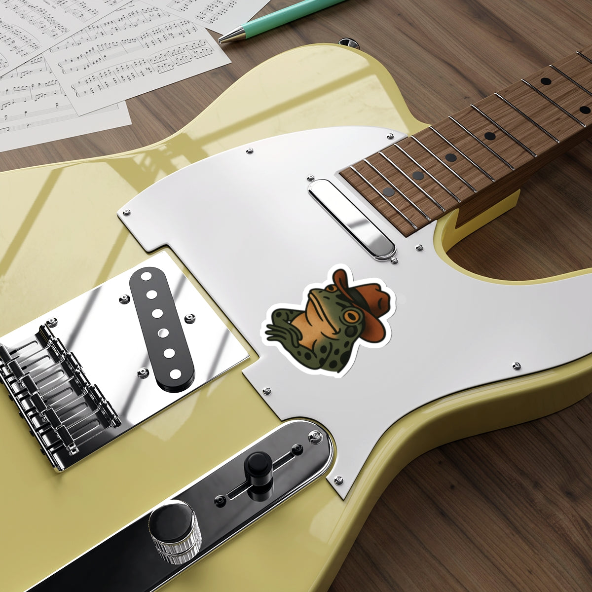 Cowboy Frog Sticker – Western Tattoo Style Vinyl Decal