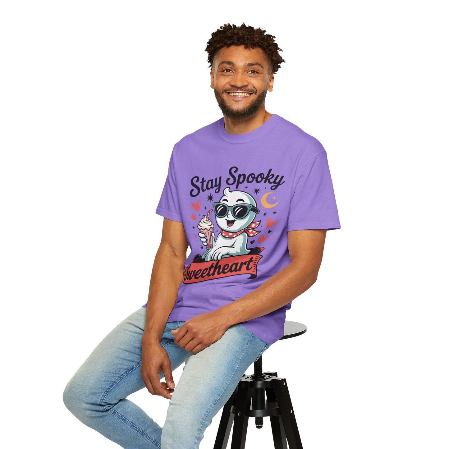 Stay Spooky Sweetheart Tee – Retro Ghost Milkshake Comfort Colors T-Shirt