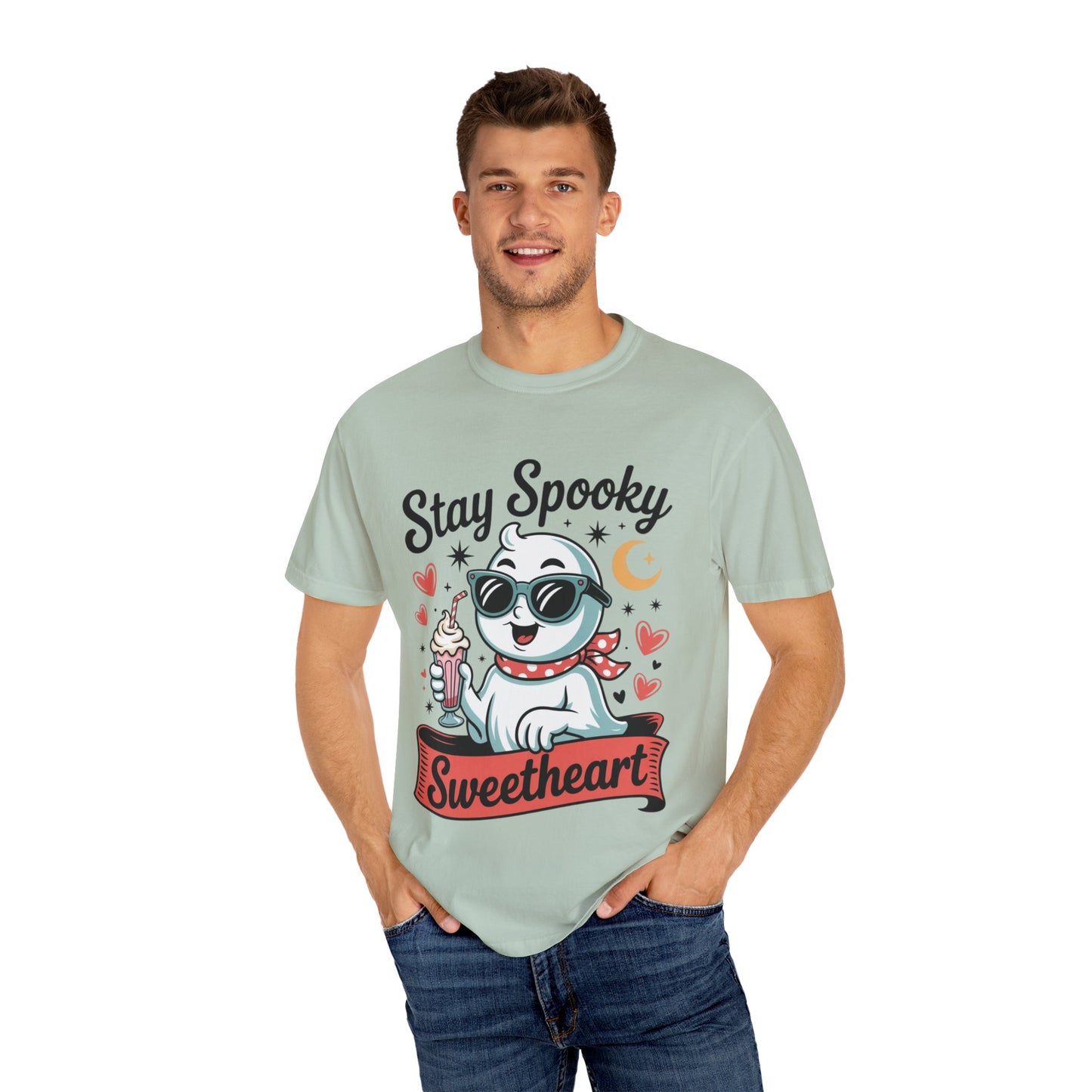 Stay Spooky Sweetheart Tee – Retro Ghost Milkshake Comfort Colors T-Shirt
