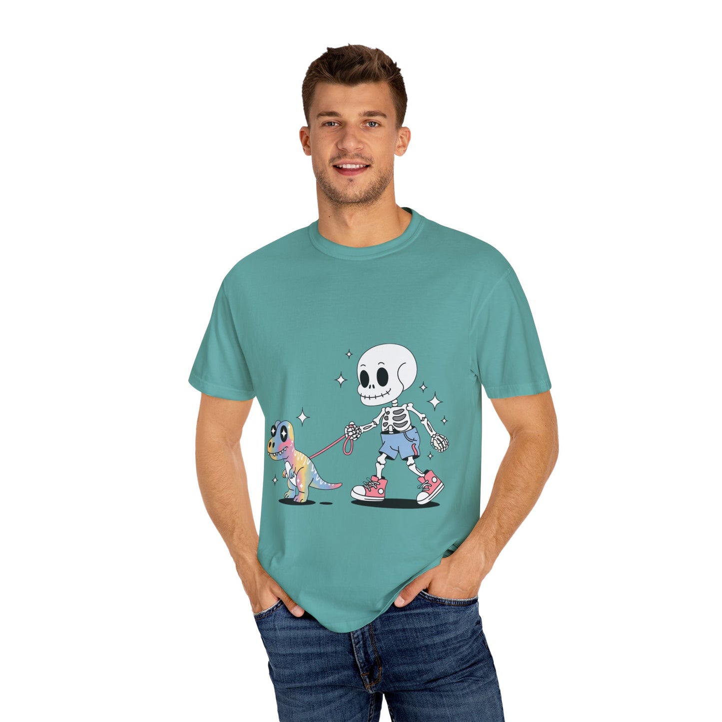 Dino Walk Tee – Skeleton Walking Rainbow Dinosaur Shirt