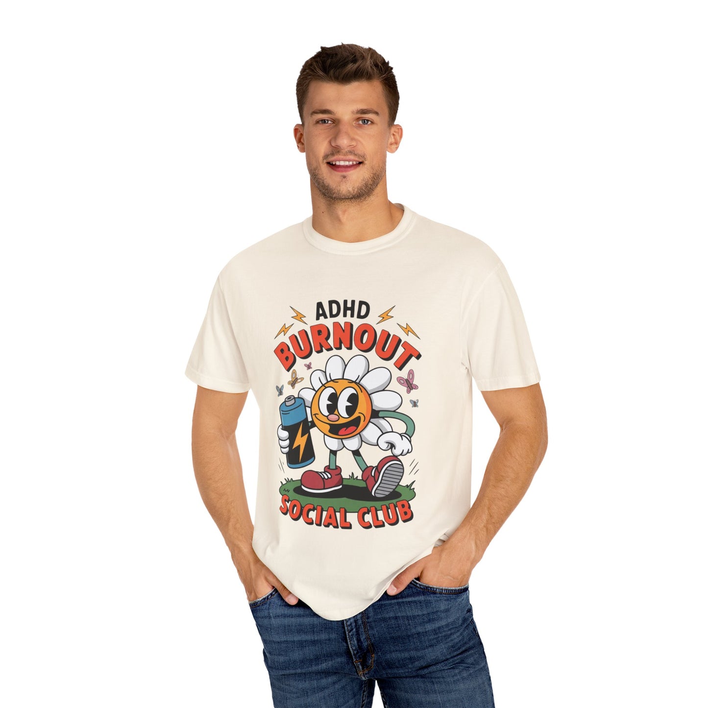 ADHD Burnout Social Club Tee – Funny Retro Flower Character Shirt