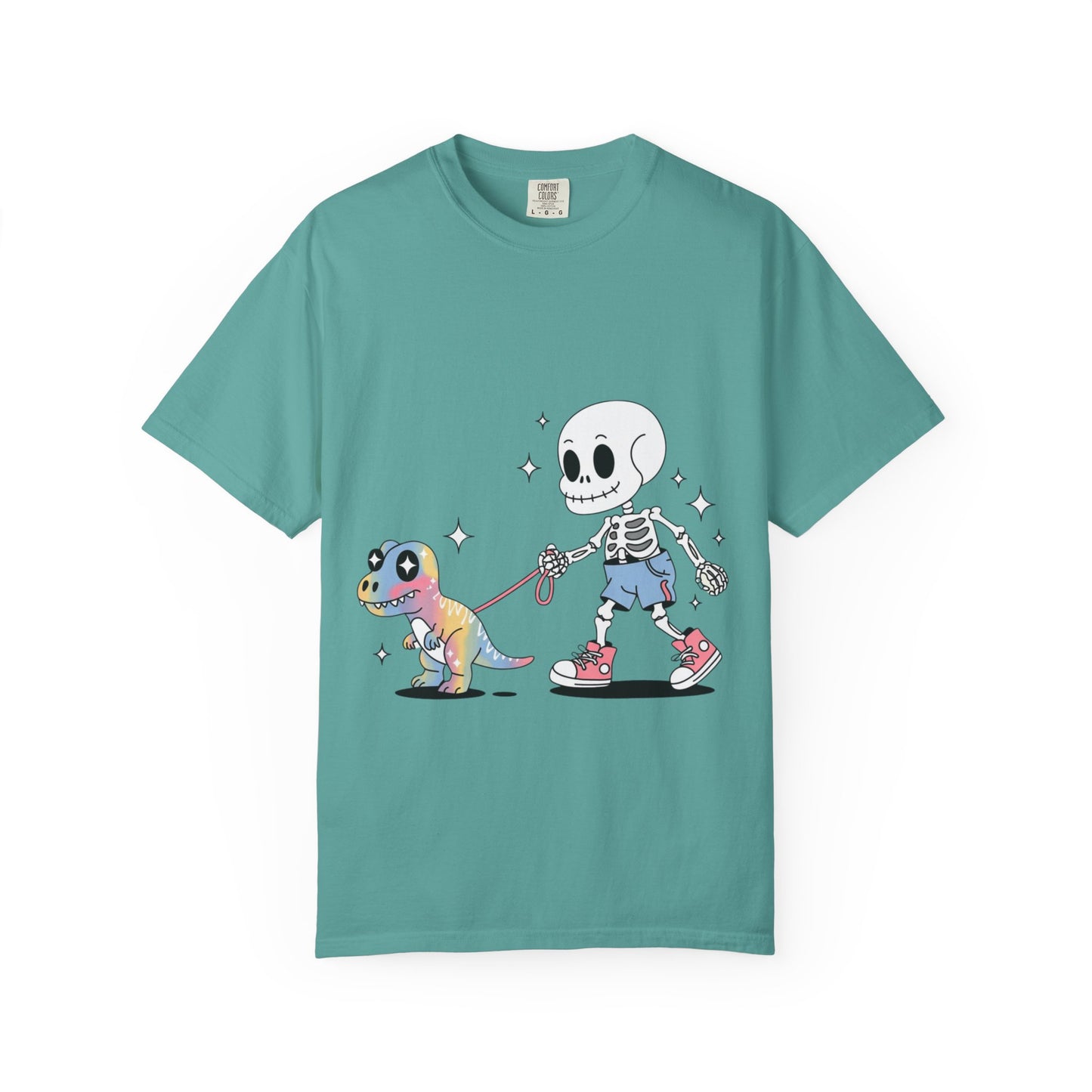 Dino Walk Tee – Skeleton Walking Rainbow Dinosaur Shirt