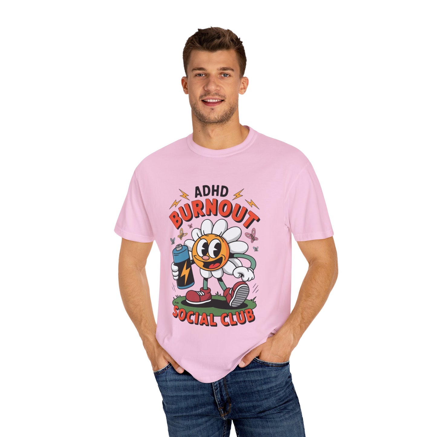 ADHD Burnout Social Club Tee – Funny Retro Flower Character Shirt
