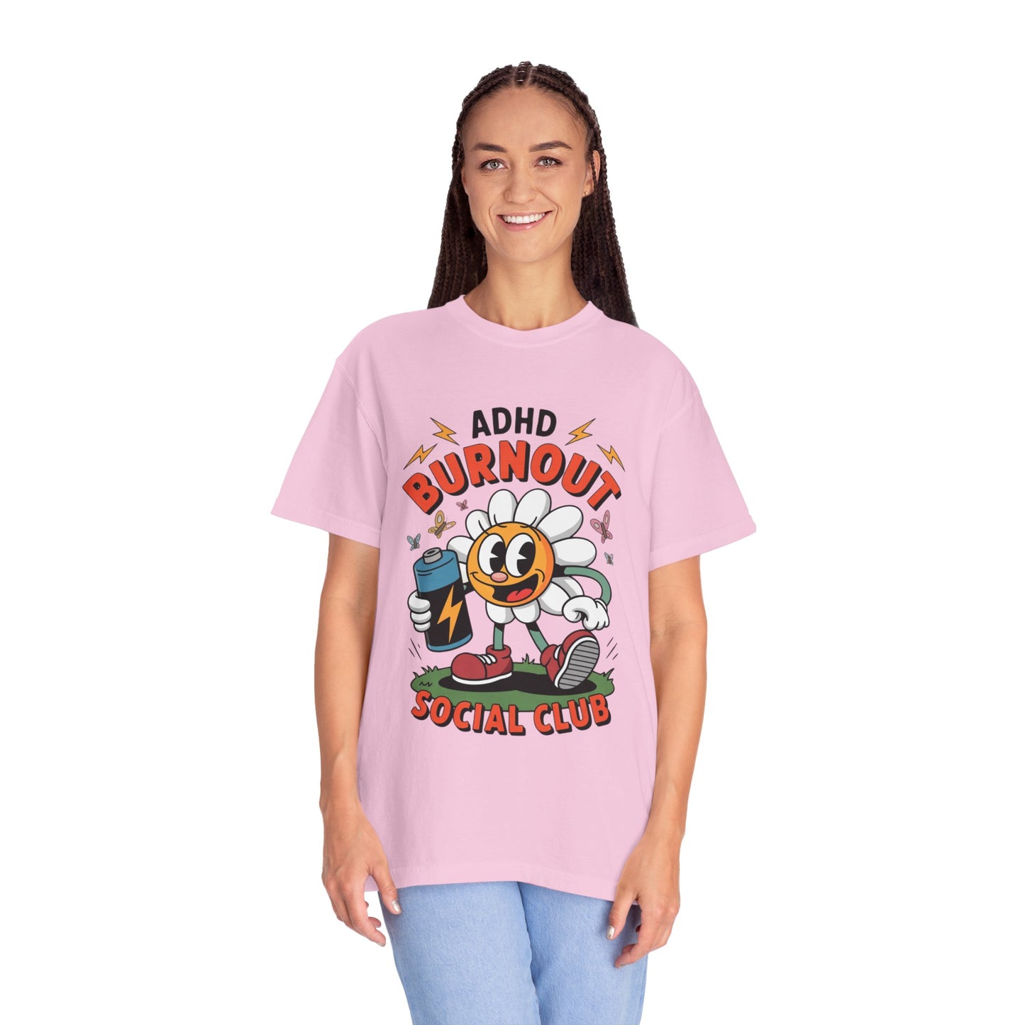 ADHD Burnout Social Club Tee – Funny Retro Flower Character Shirt