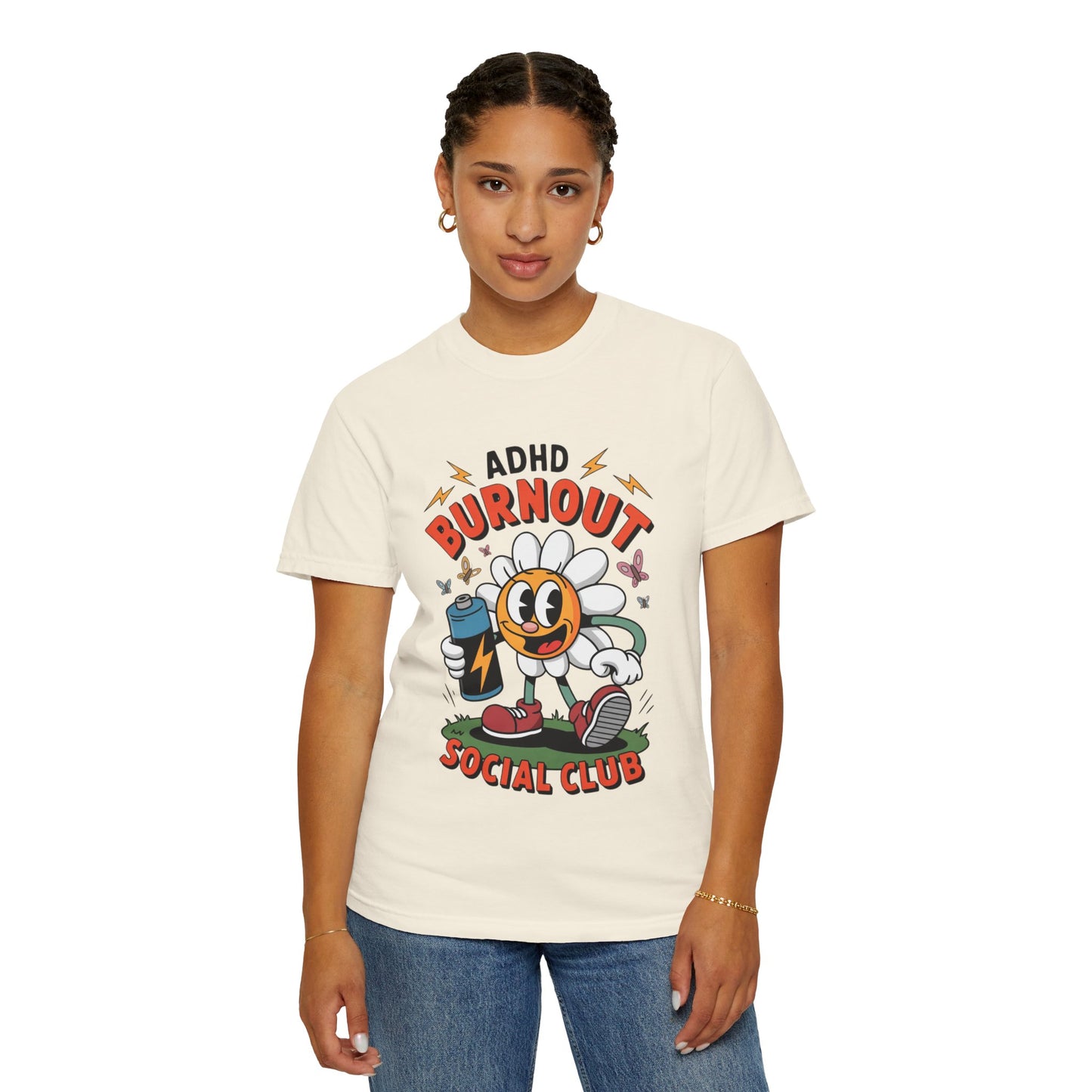 ADHD Burnout Social Club Tee – Funny Retro Flower Character Shirt