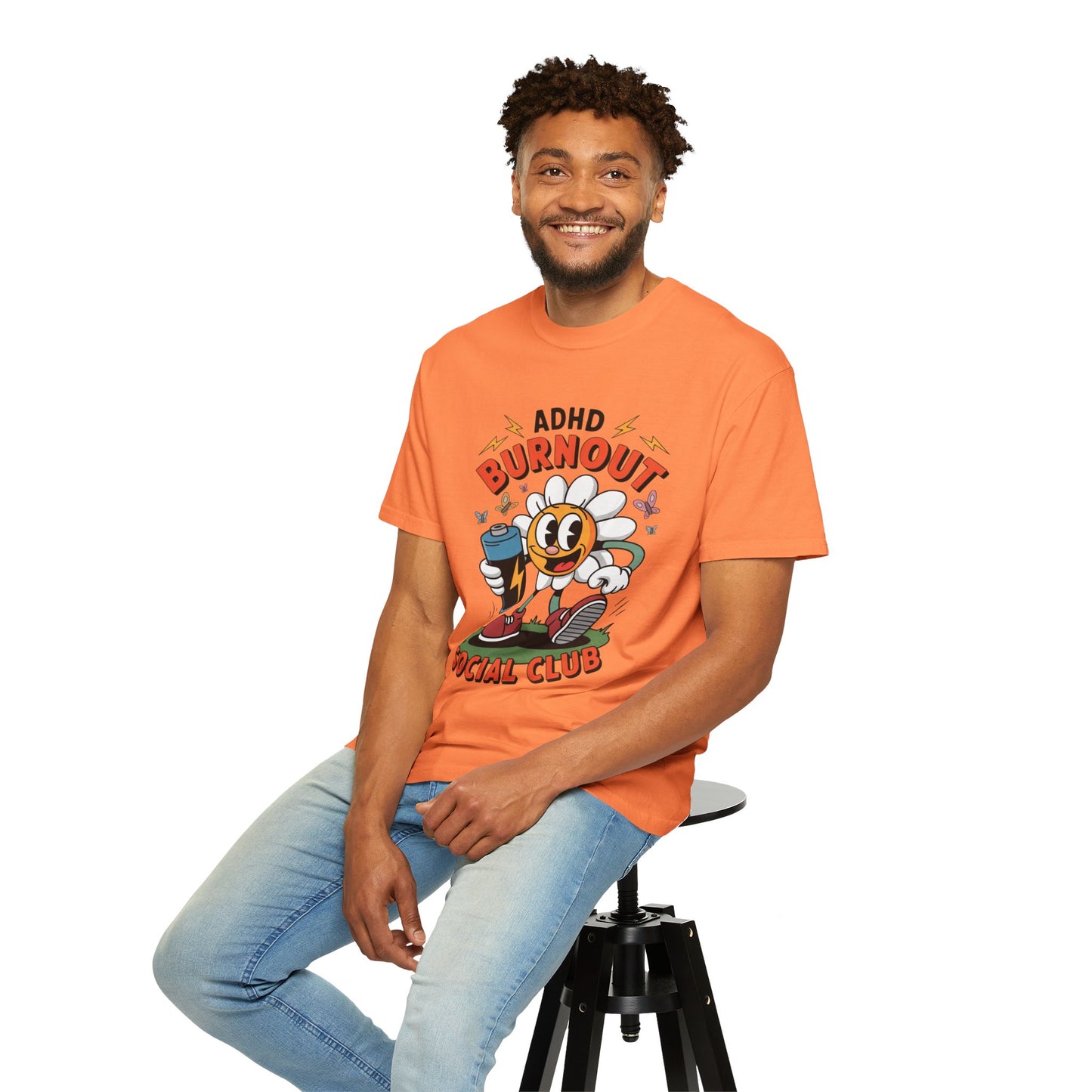 ADHD Burnout Social Club Tee – Funny Retro Flower Character Shirt